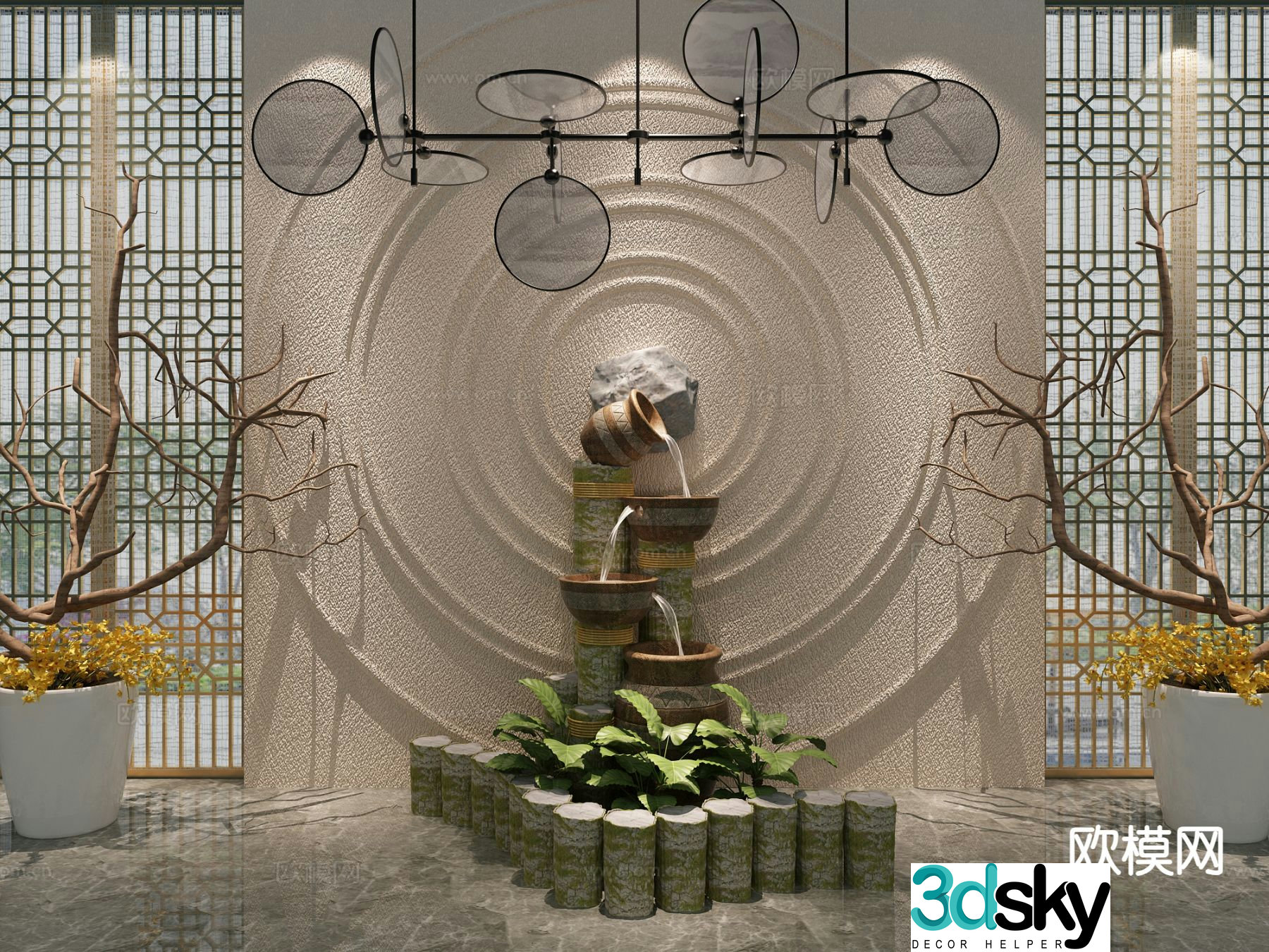 New Chinese style landscape sketch water bowl sketch 3D model