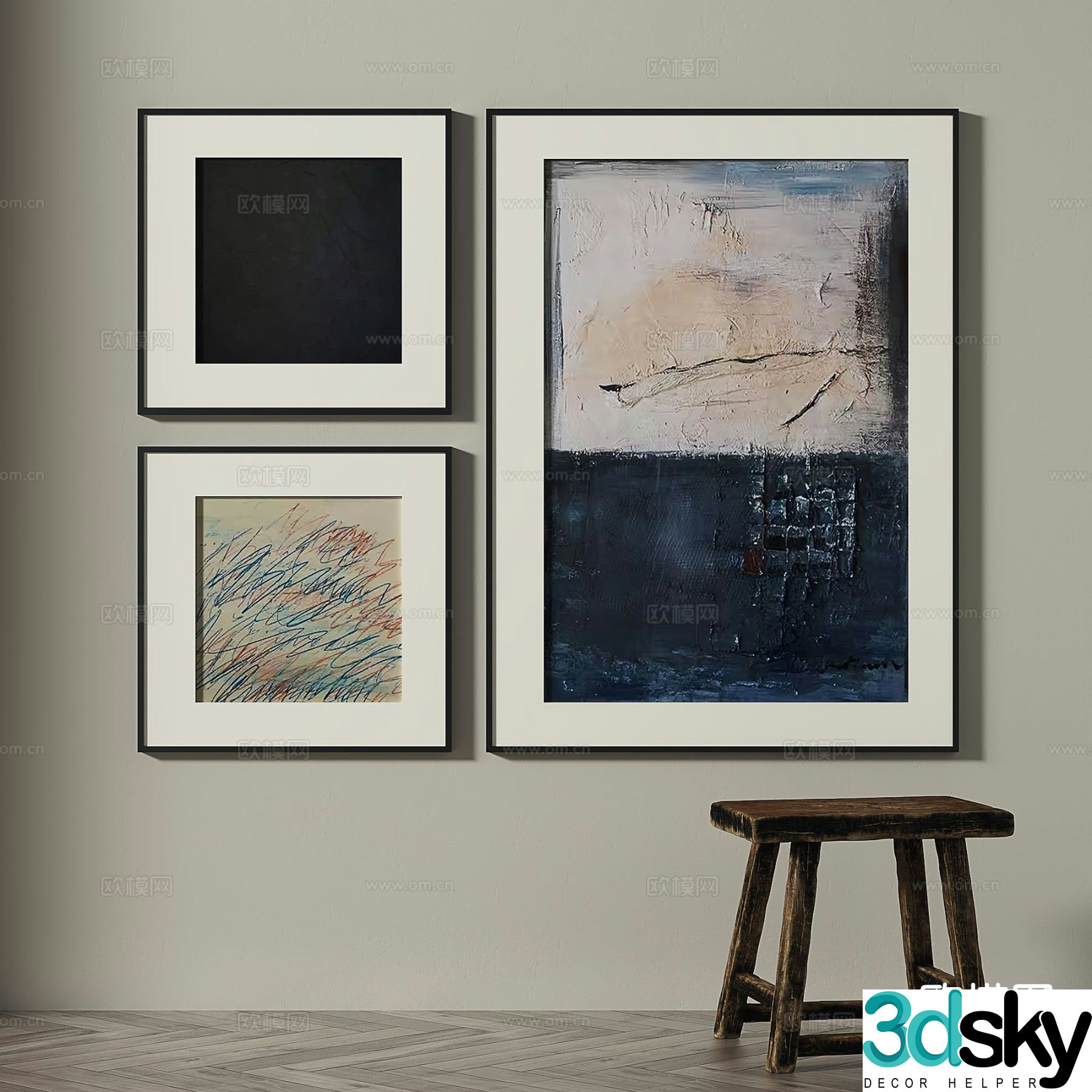 Wabi-sabi retro hanging painting texture painting decorative painting 3D model