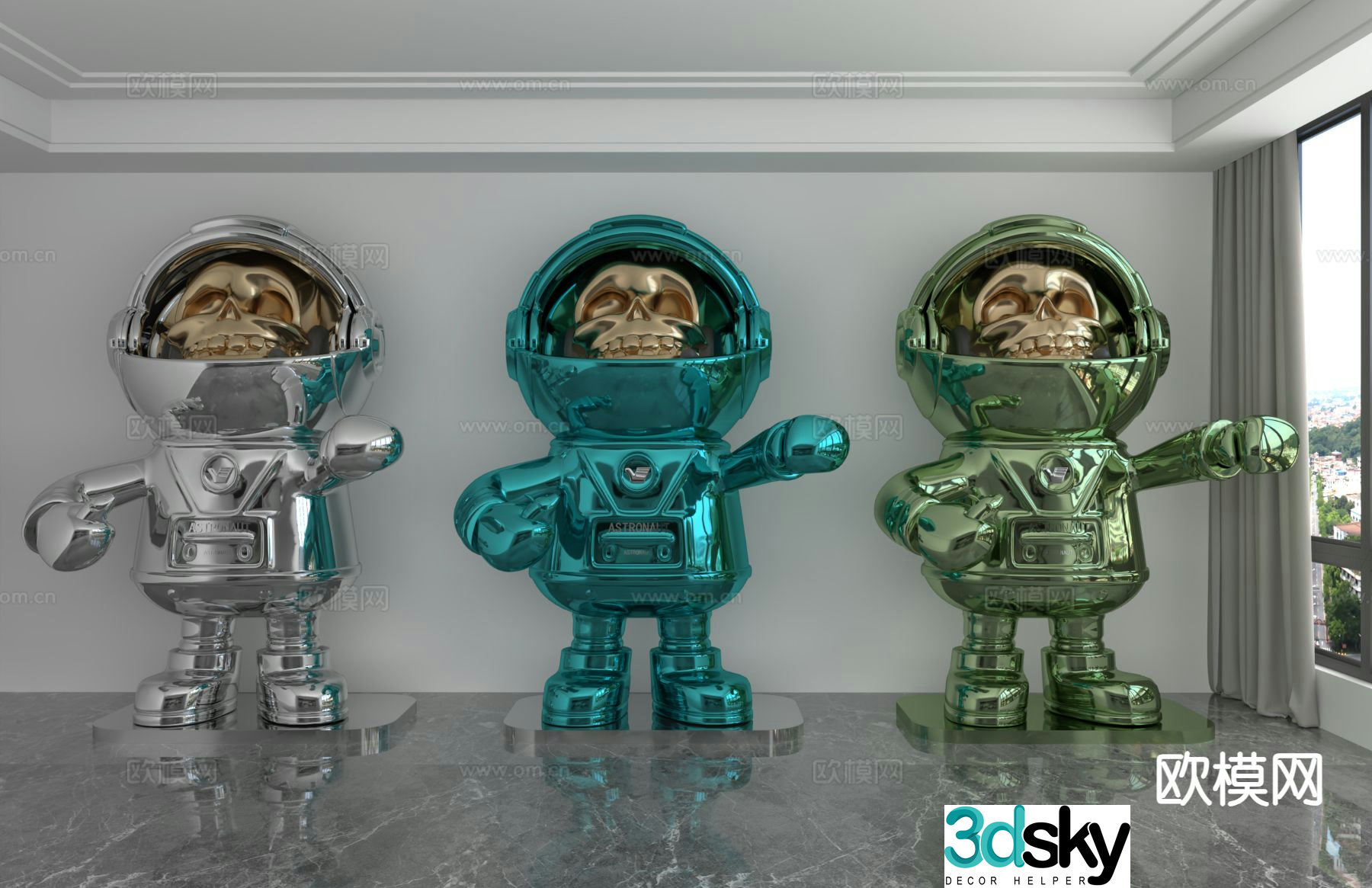 Color laser astronaut trendy ornament 3D model