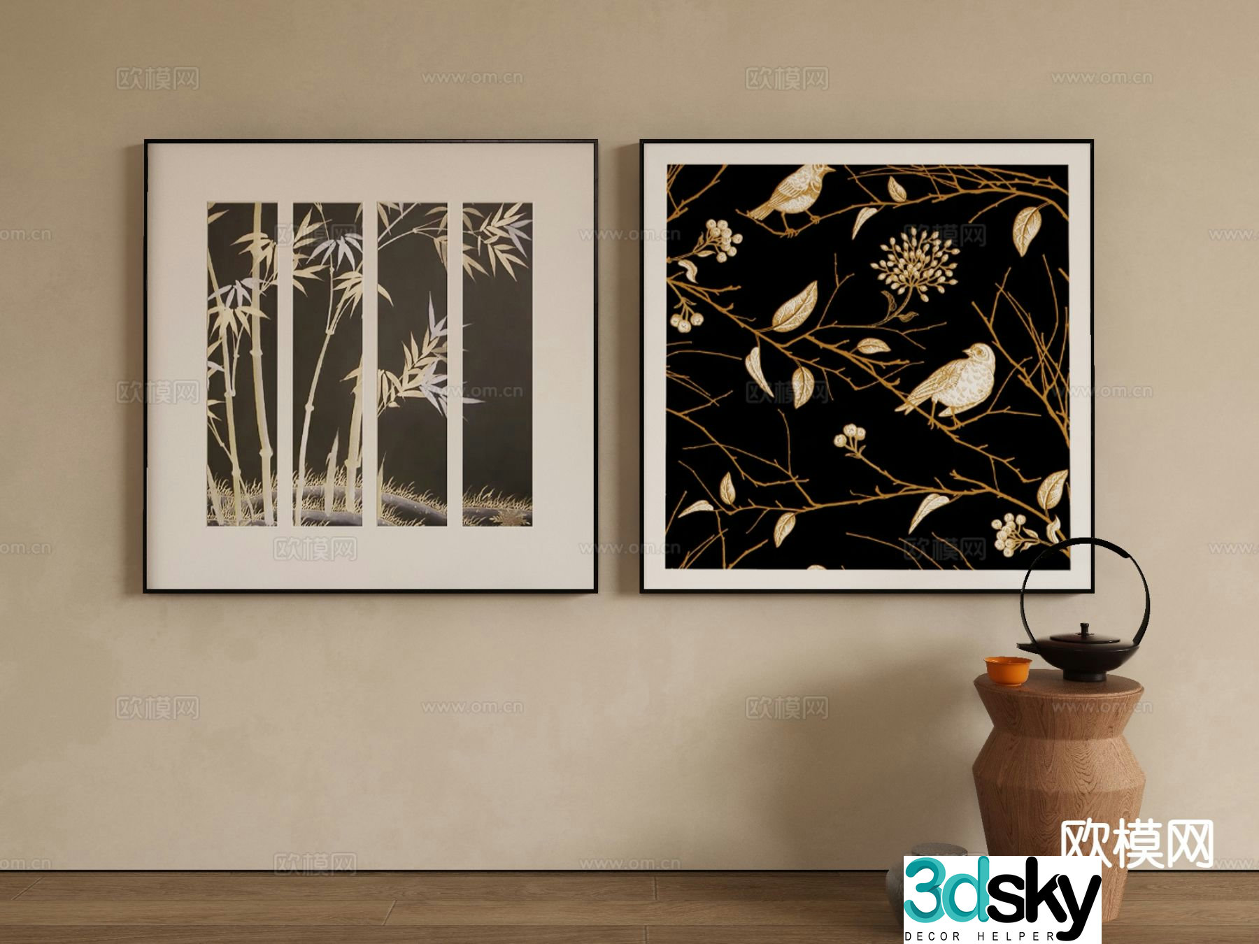 New Chinese style art painting flower and bird painting decorative painting 3D model