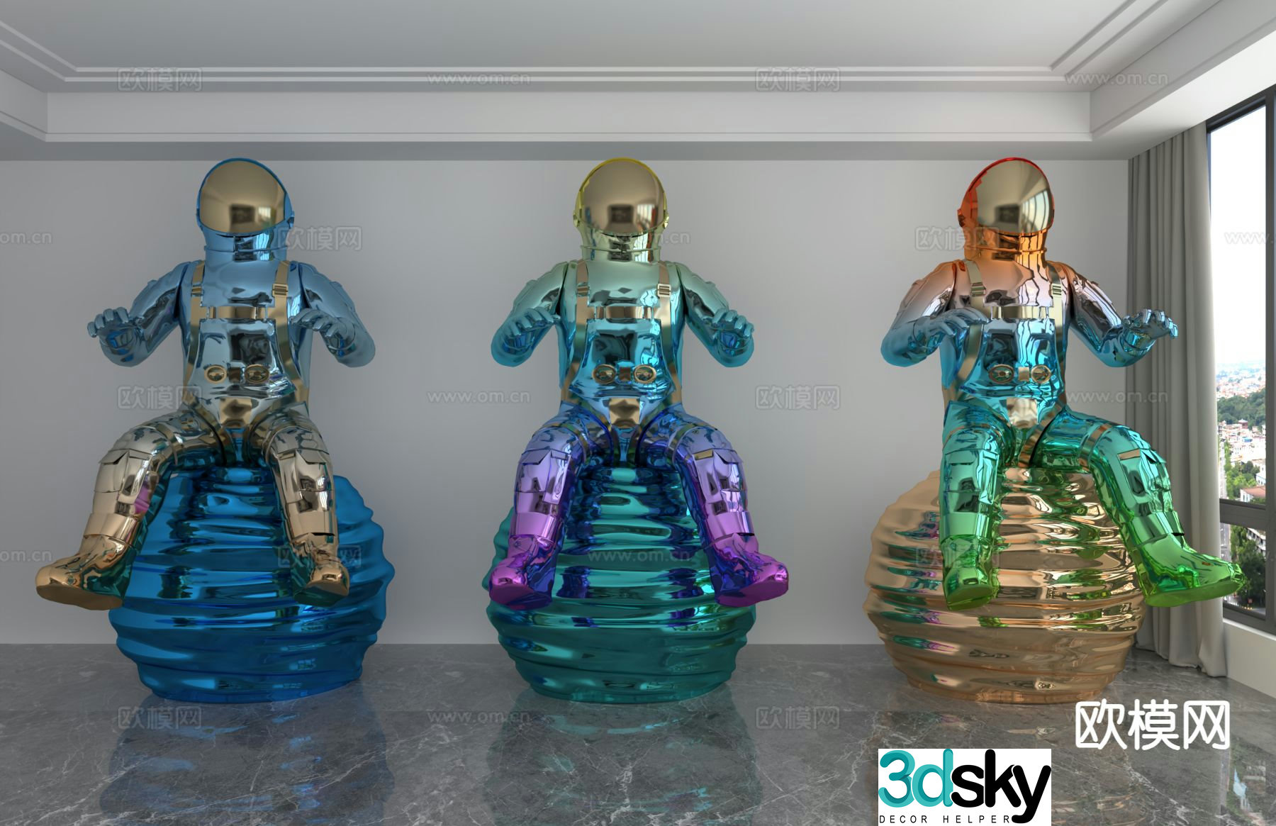 Modern laser astronaut trendy ornaments 3D model