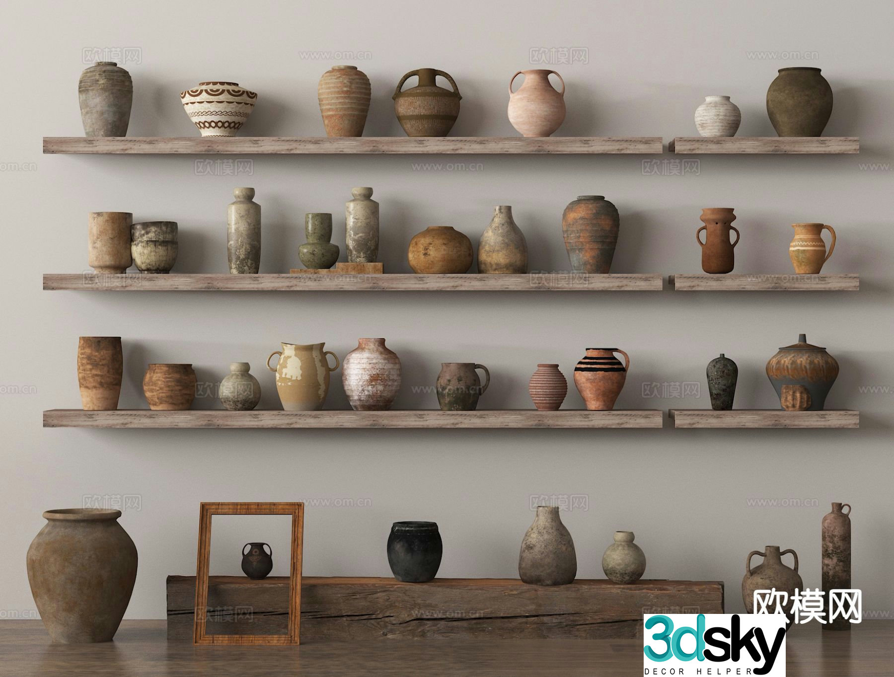 Wabi-sabi style pottery pot clay pot earthen pot vessel clay 3D model