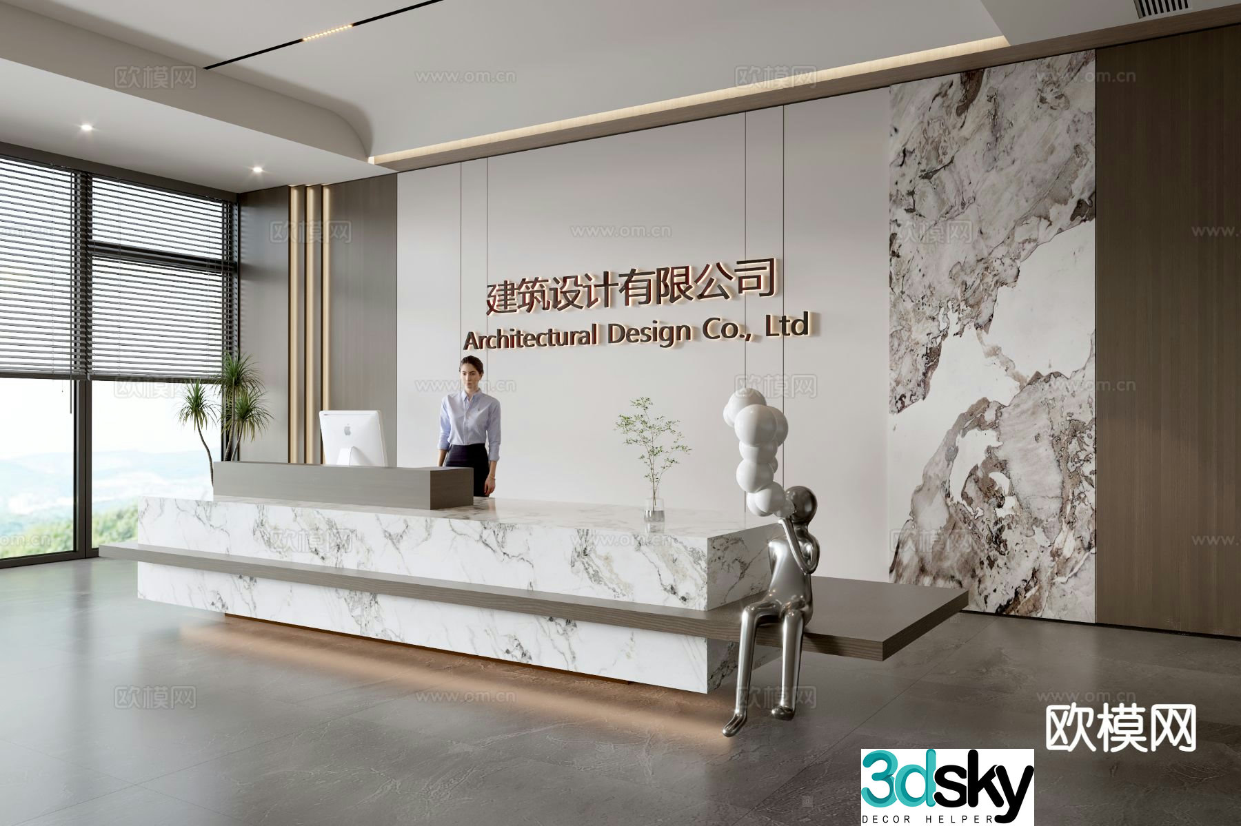 Modern company front desk reception desk corporate wall 3d model