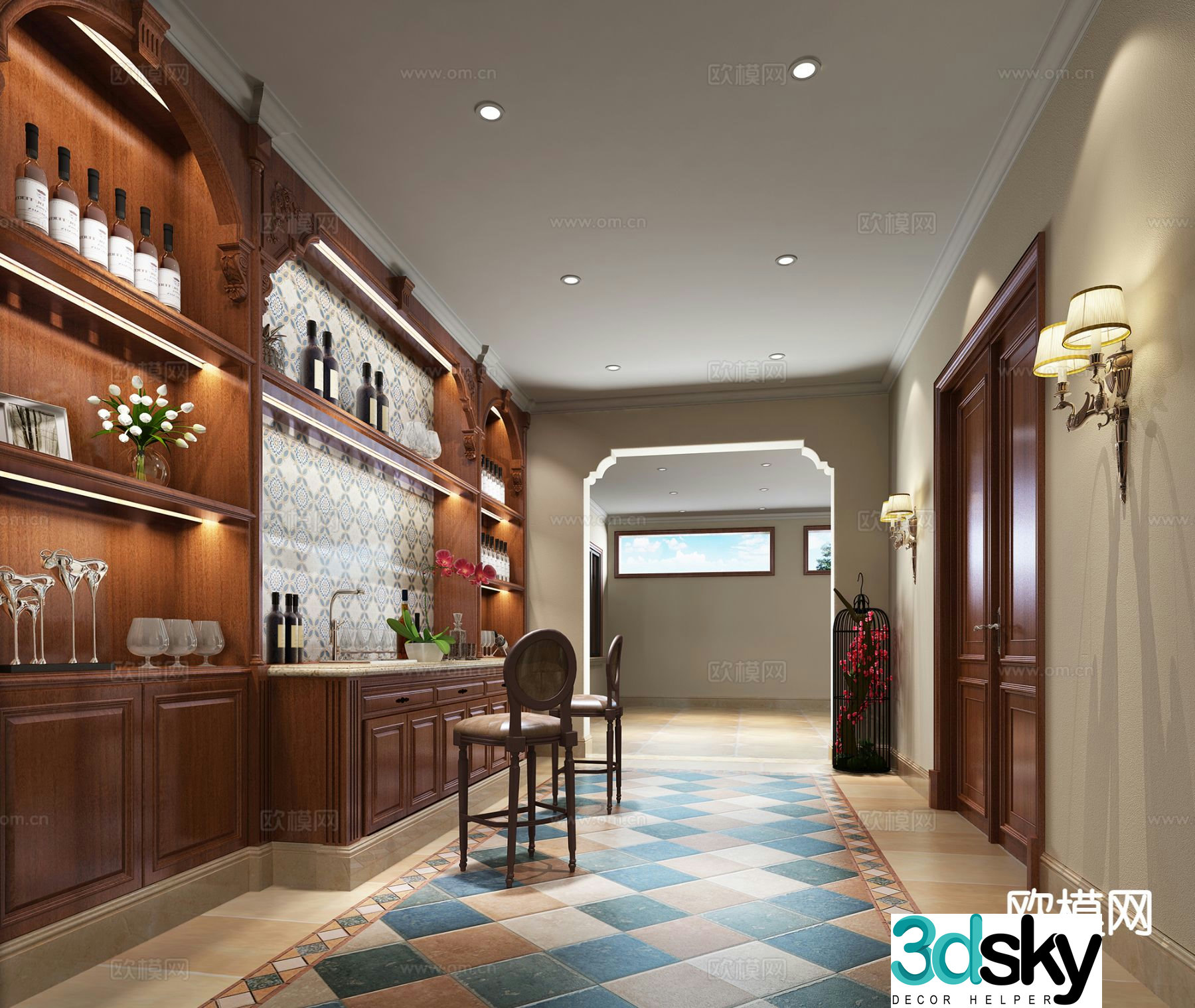 American villa water bar area 3D model