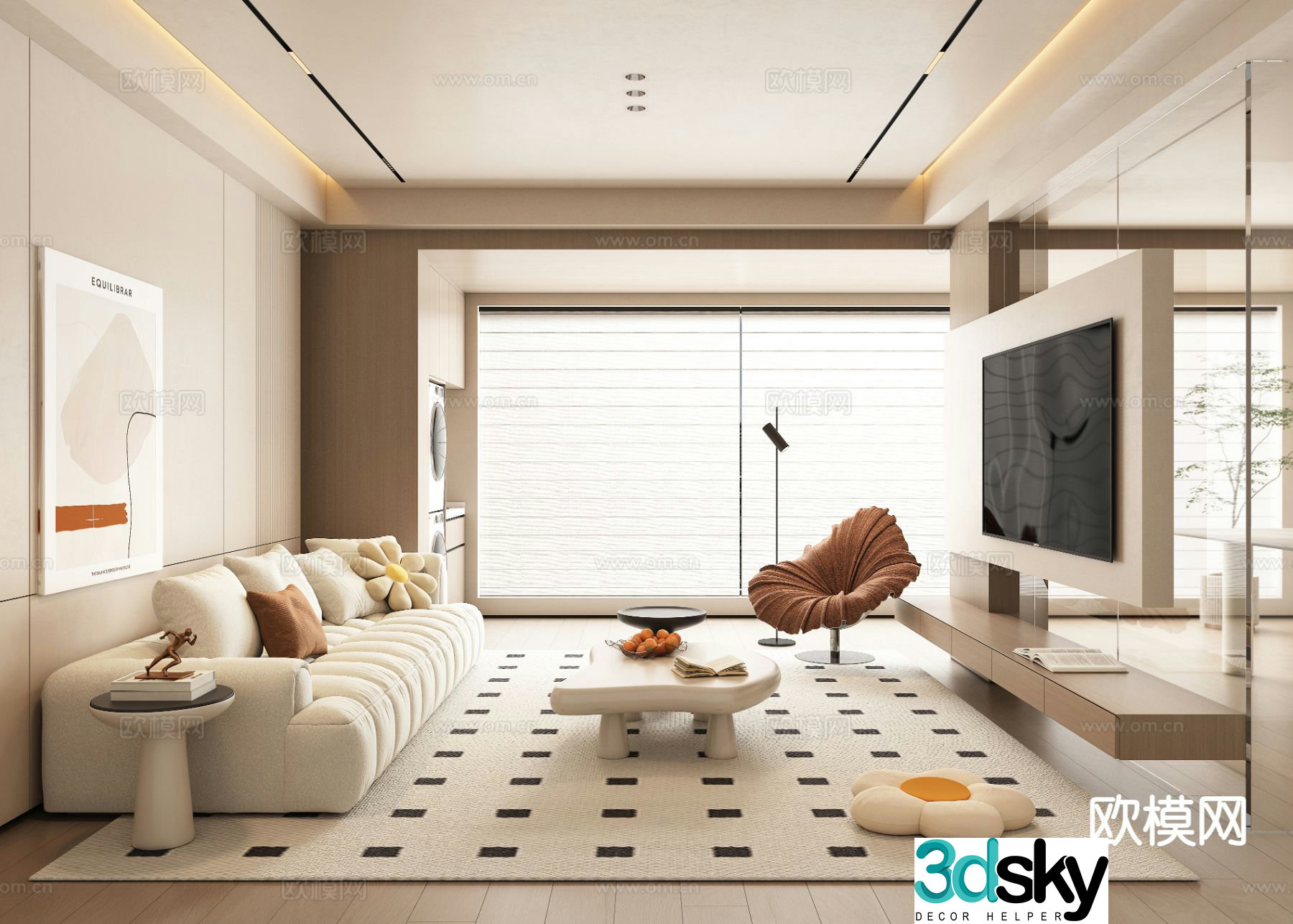 Cream style living room 3d model