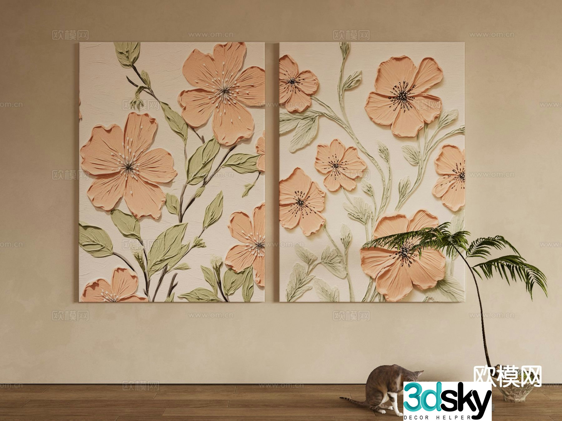 Medieval style art painting flower painting decorative painting 3D model