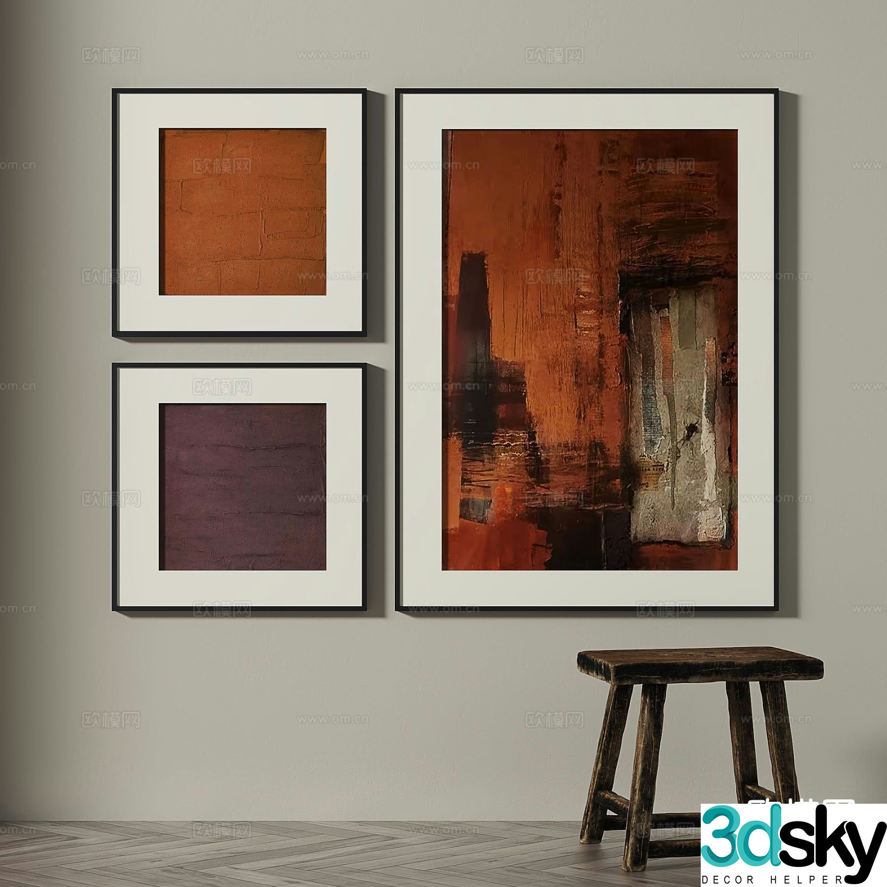Wabi-sabi retro hanging painting texture painting decorative painting 3D model