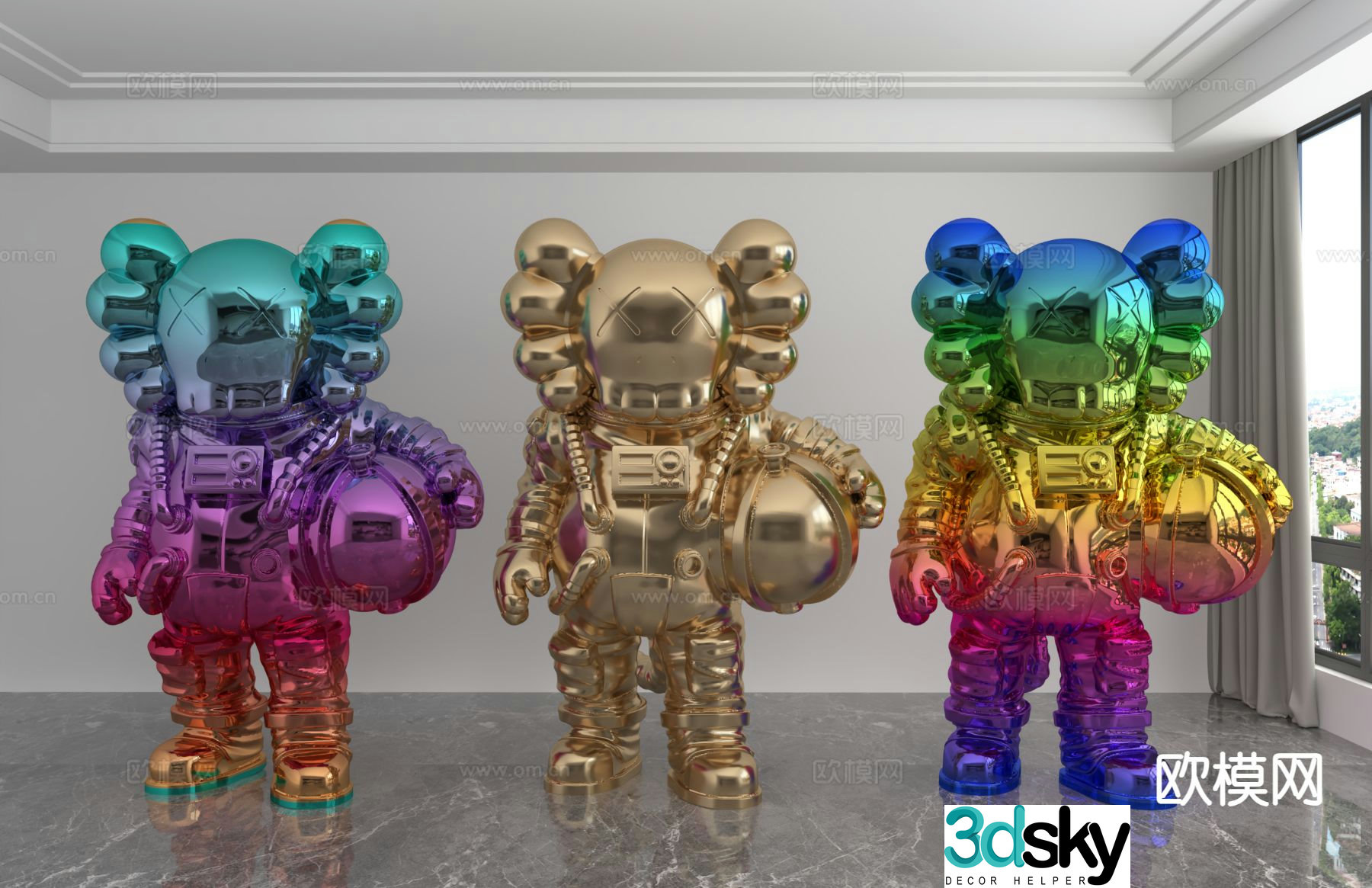Colorful laser violent bear trendy ornament 3D model