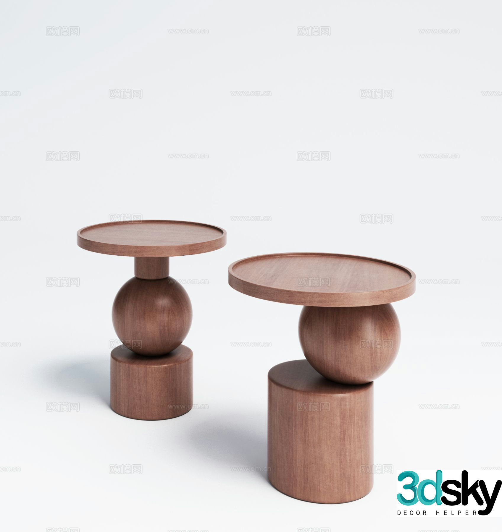 Medieval style wooden side table round table corner table 3D model