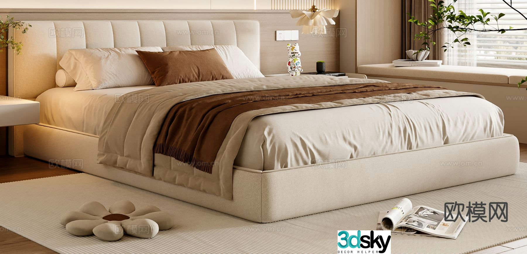 Modern double bed 3d model