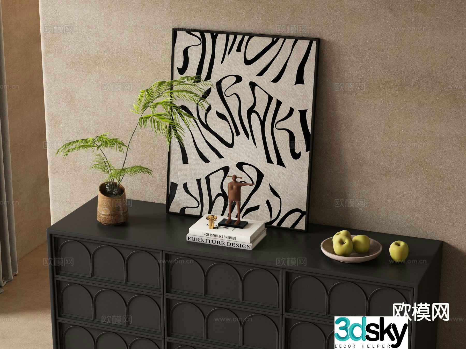 Medieval style decorations ornaments vases paintings 3D model