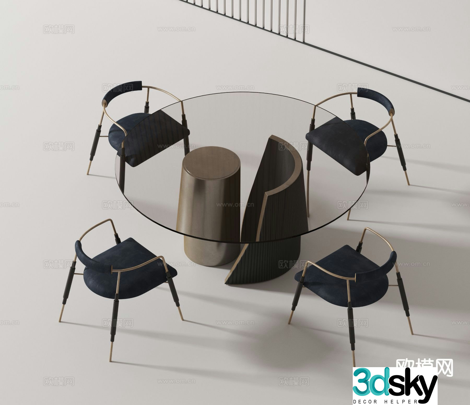 Modern round dining table and chairs 3d model