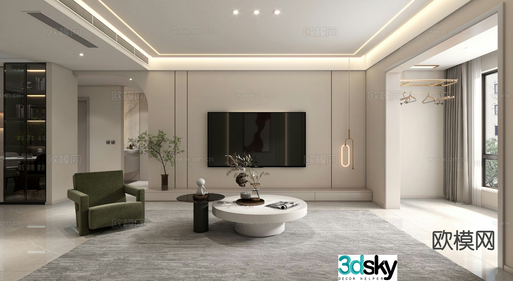 Modern living room kitchen 3d model