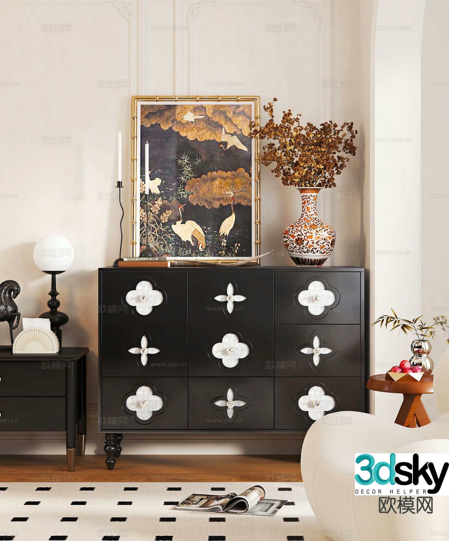 French side cabinet entrance cabinet 3d model