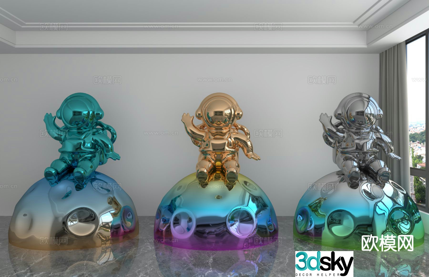 Modern laser astronaut trendy ornaments 3D model