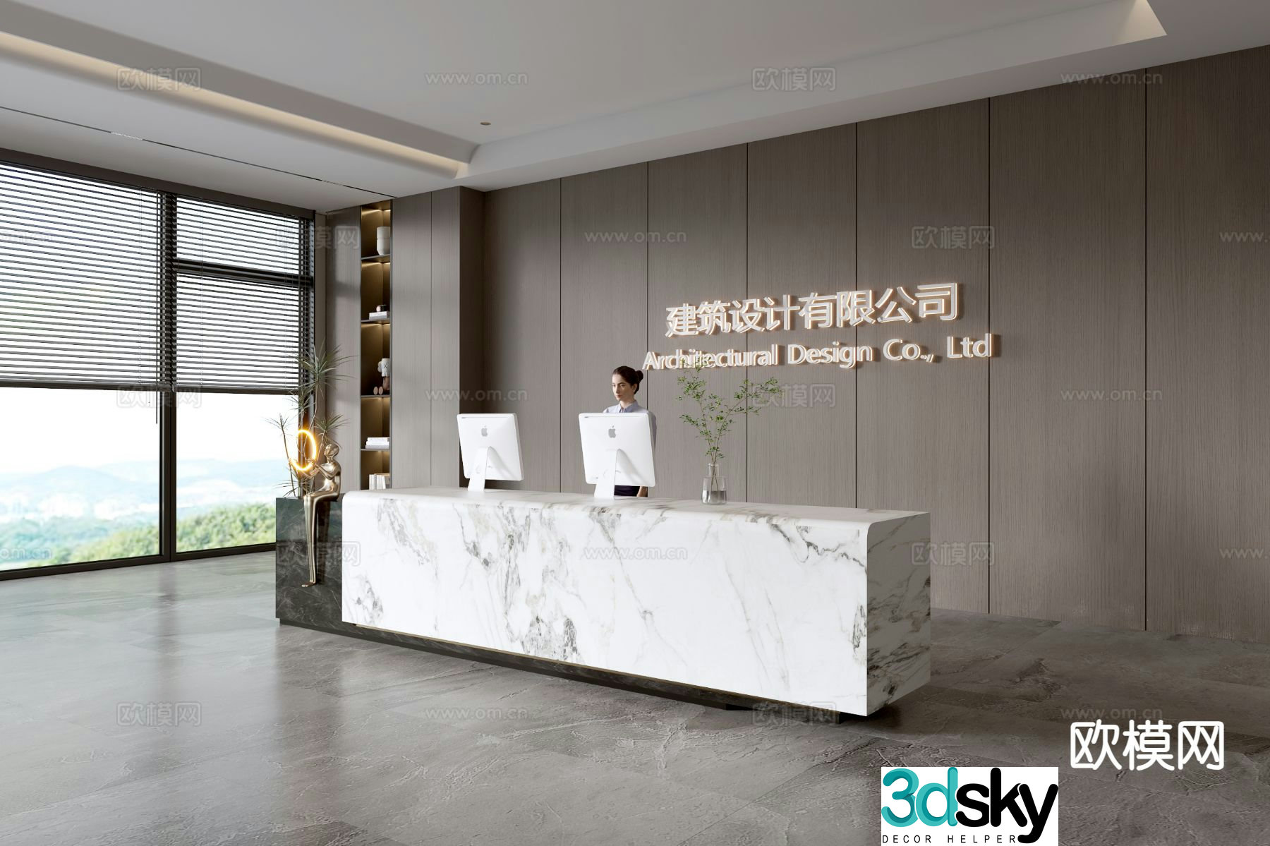 Modern company front desk reception desk corporate wall 3d model