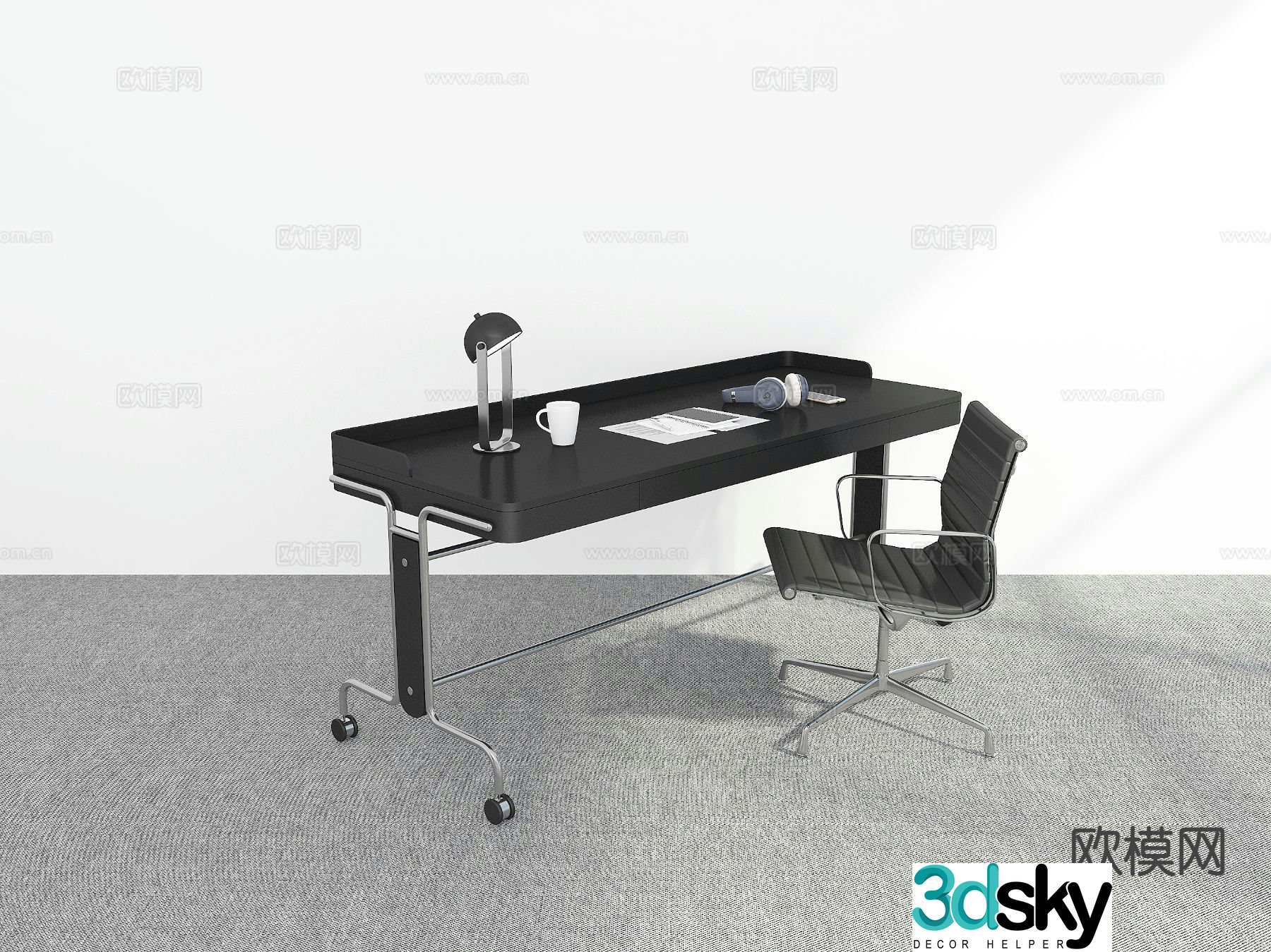 modern desk desk 3d model