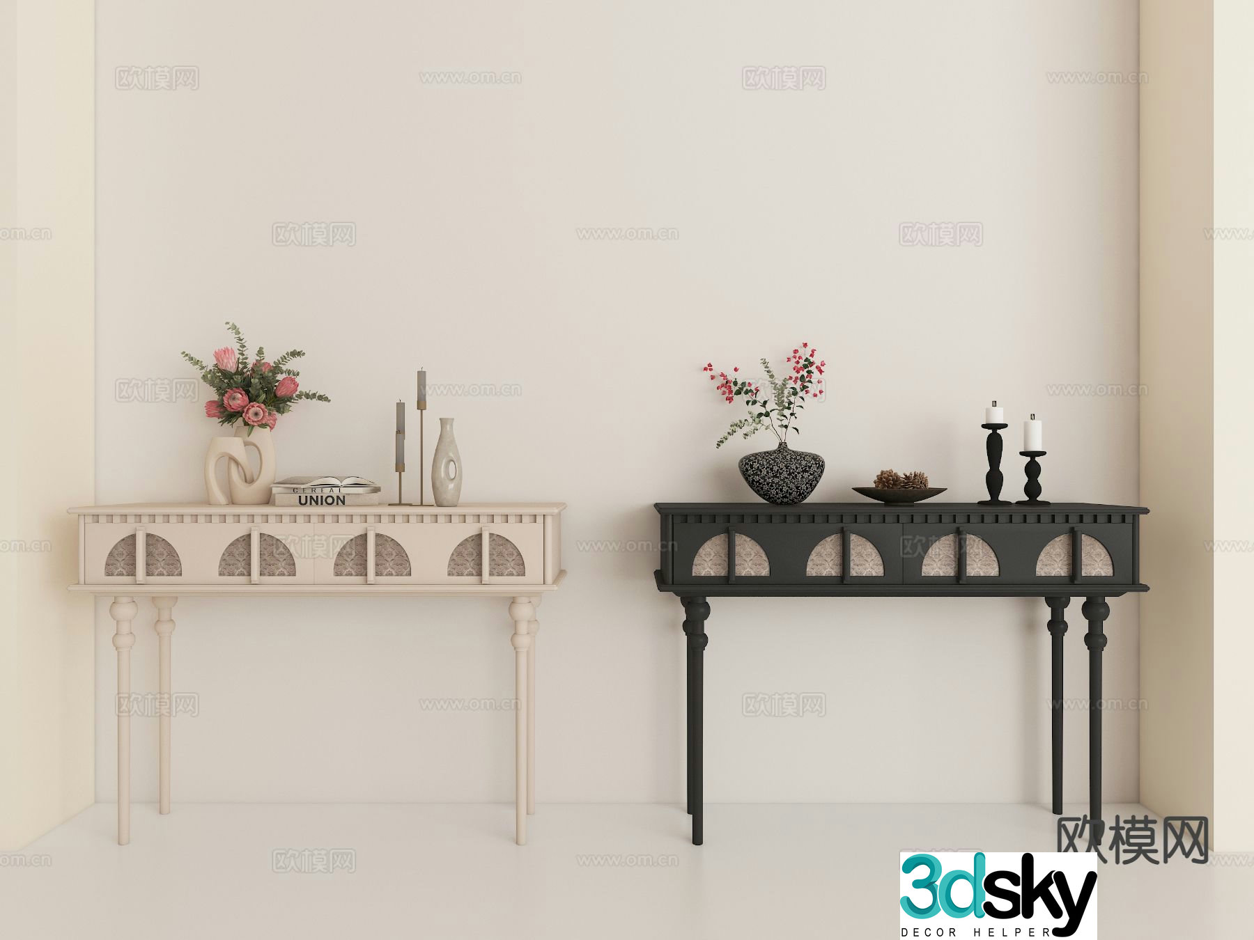 French retro side view cabinet 3D model