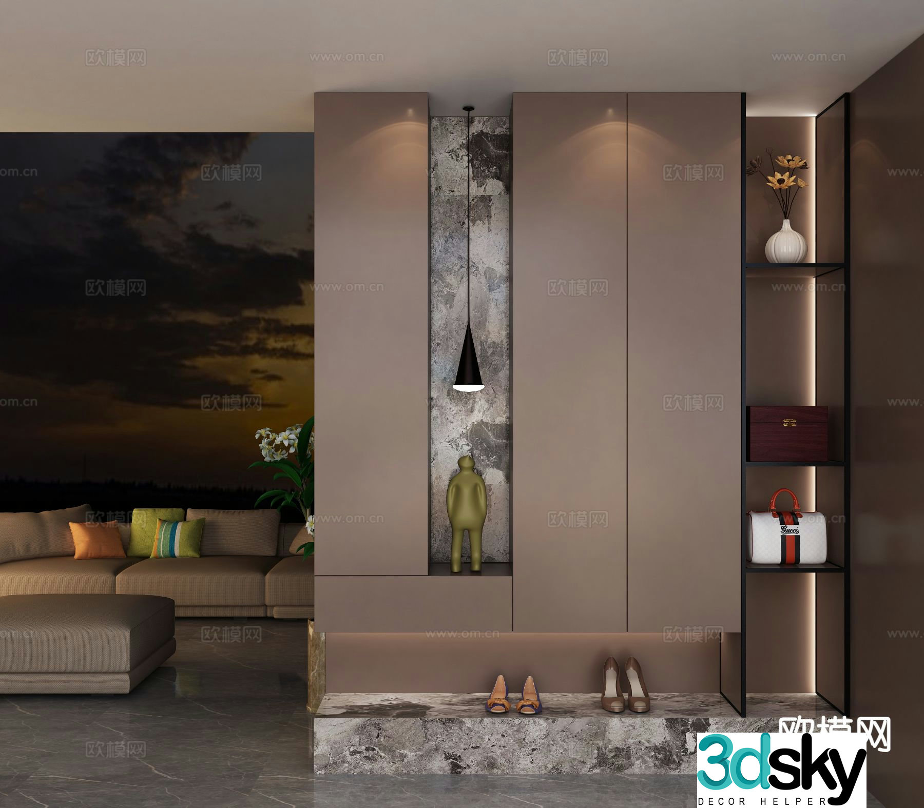 Modern entrance shoe cabinet 3d model
