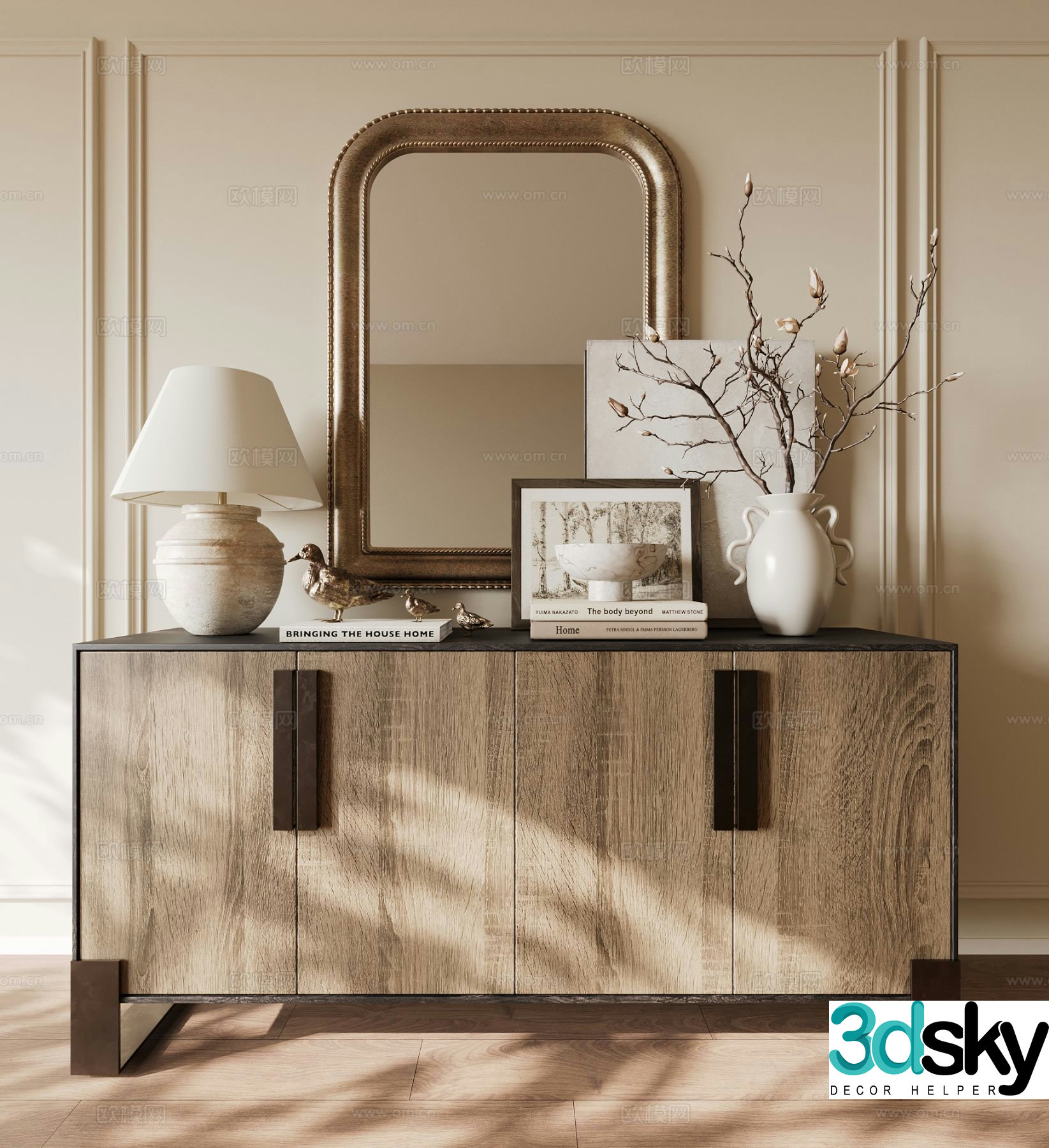 American retro entryway cabinet 3D model