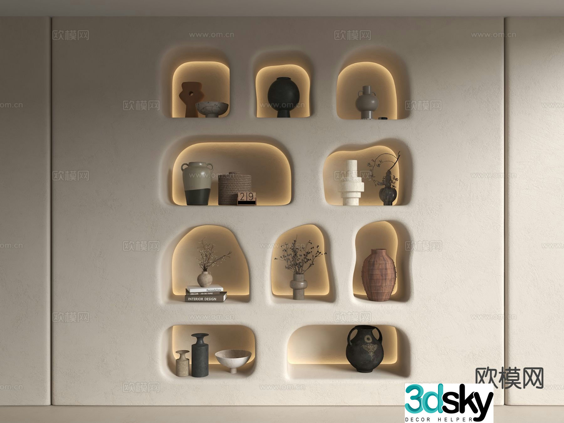 Wabi-sabi niche built-in decorative cabinet wall hole 3D model