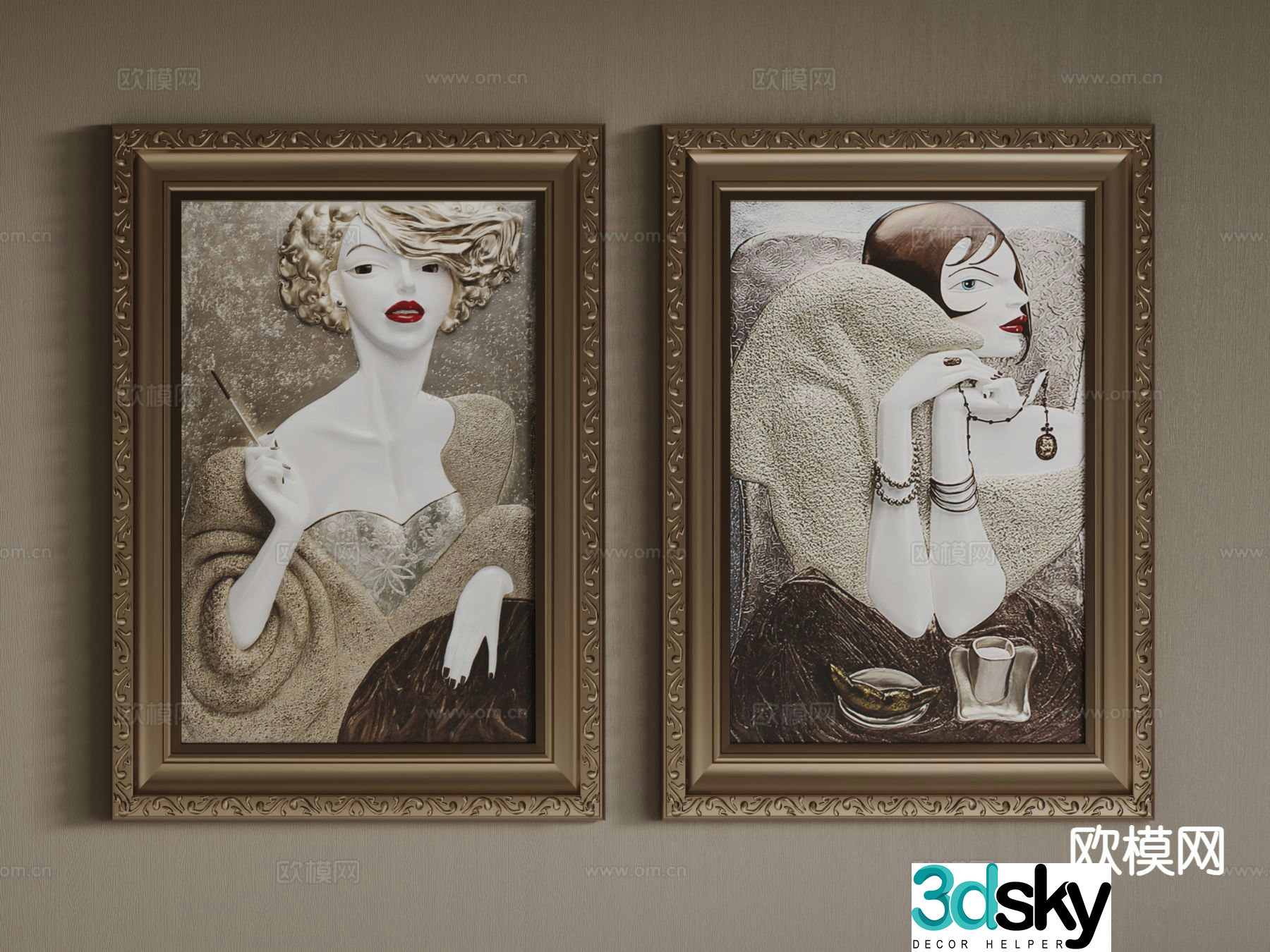 European decorative painting frame painting character hanging painting 3d model
