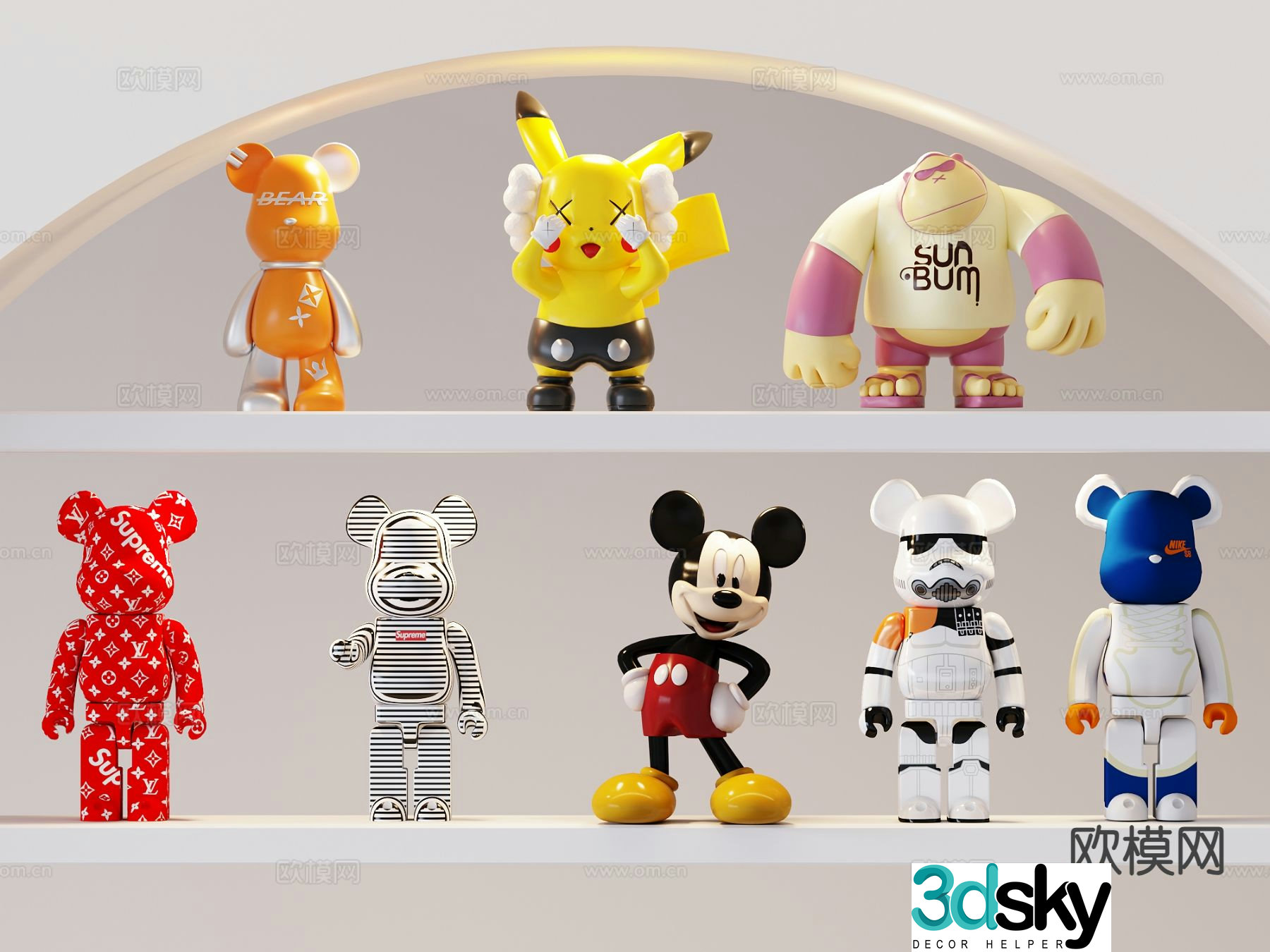 Trendy Cartoon Violent Bear Mickey Pikachu 3D Model
