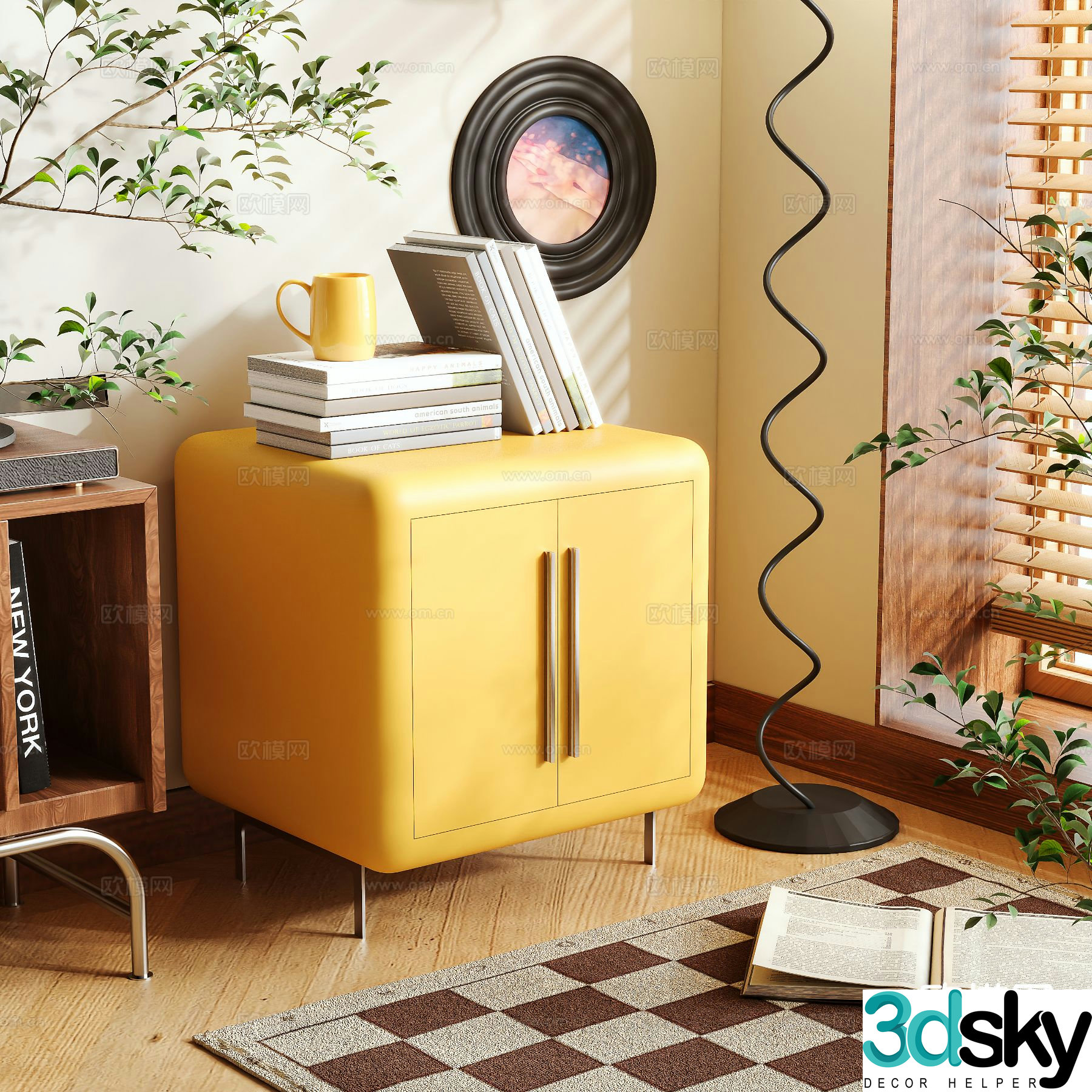 Cream style bedside table 3d model