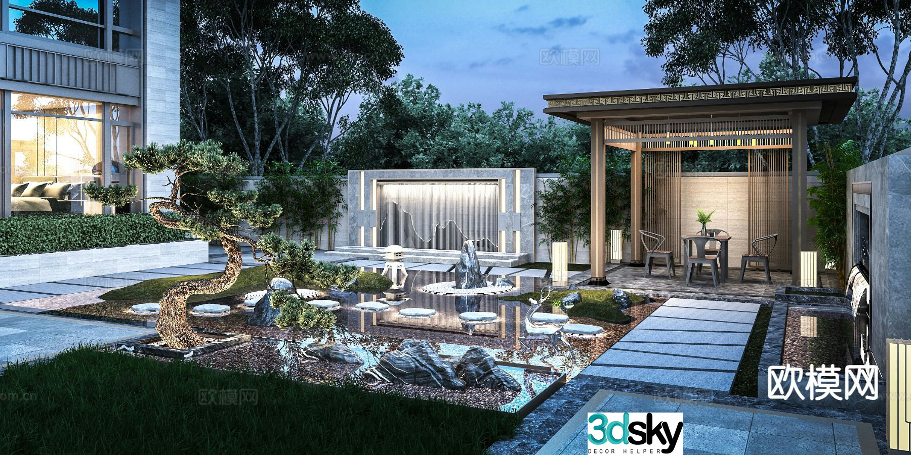 New Chinese style courtyard landscape 3D model