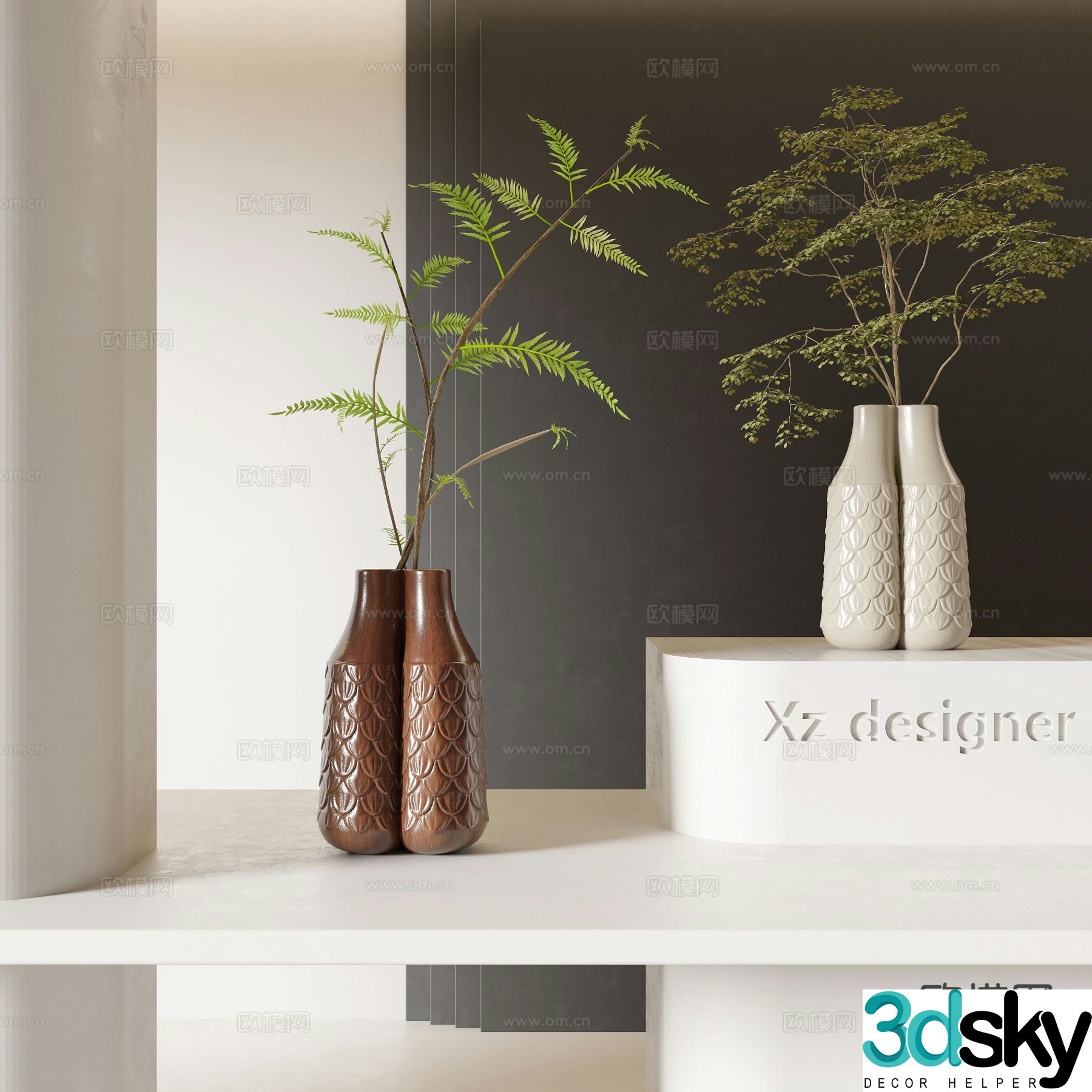 Medieval style green plant vase 3D model