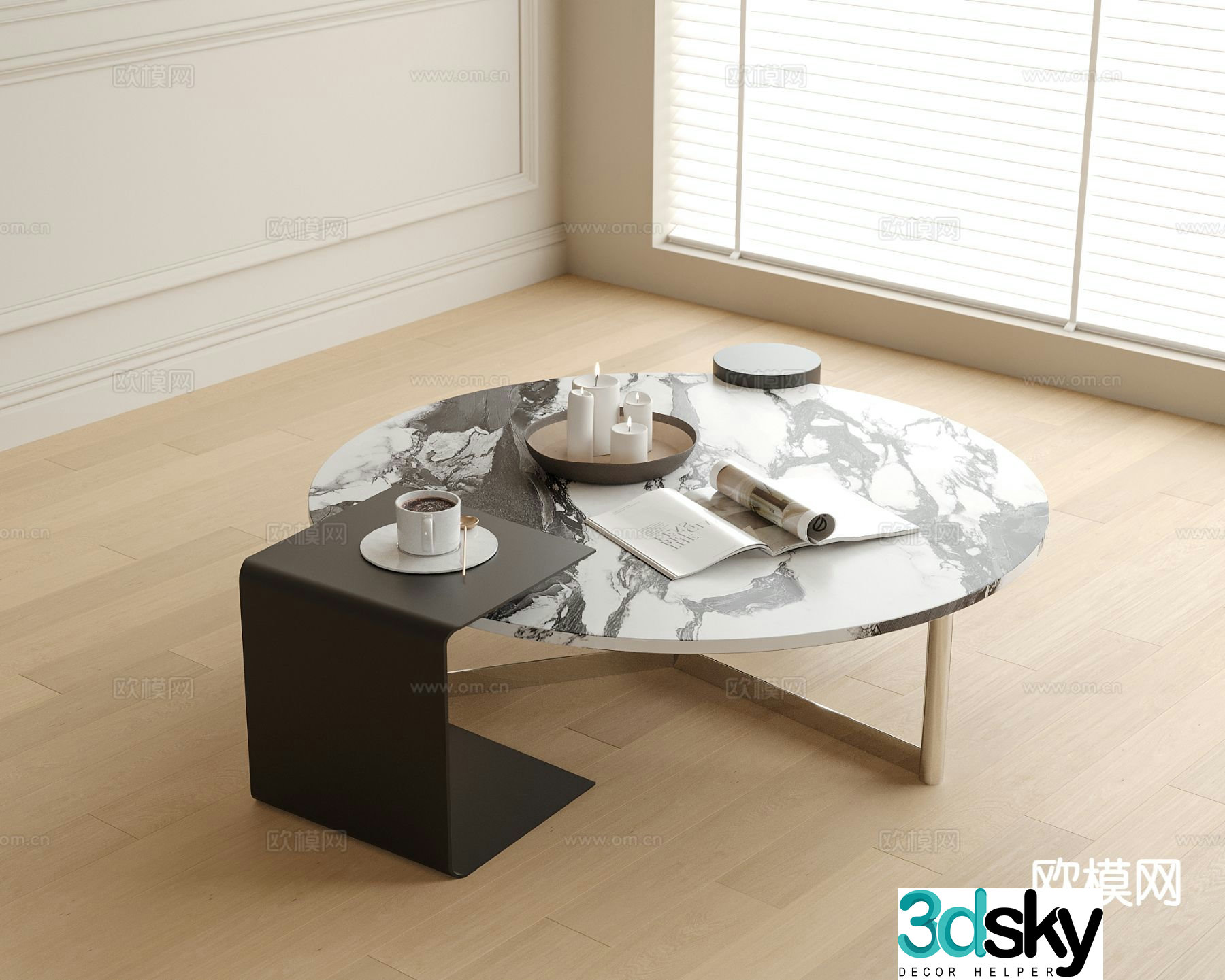 Modern round coffee table mother-in-law coffee table 3d model
