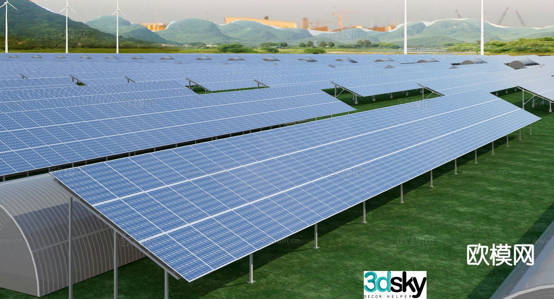power plant solar panel 3d model