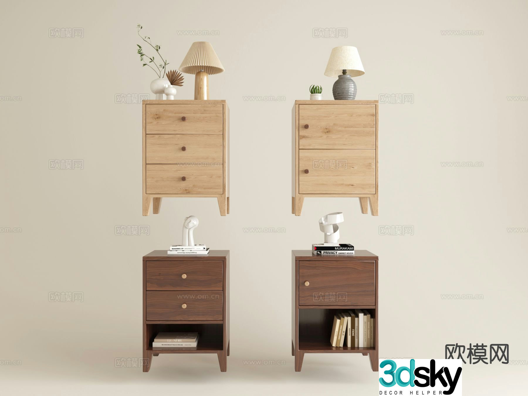 Log style bedside table 3d model