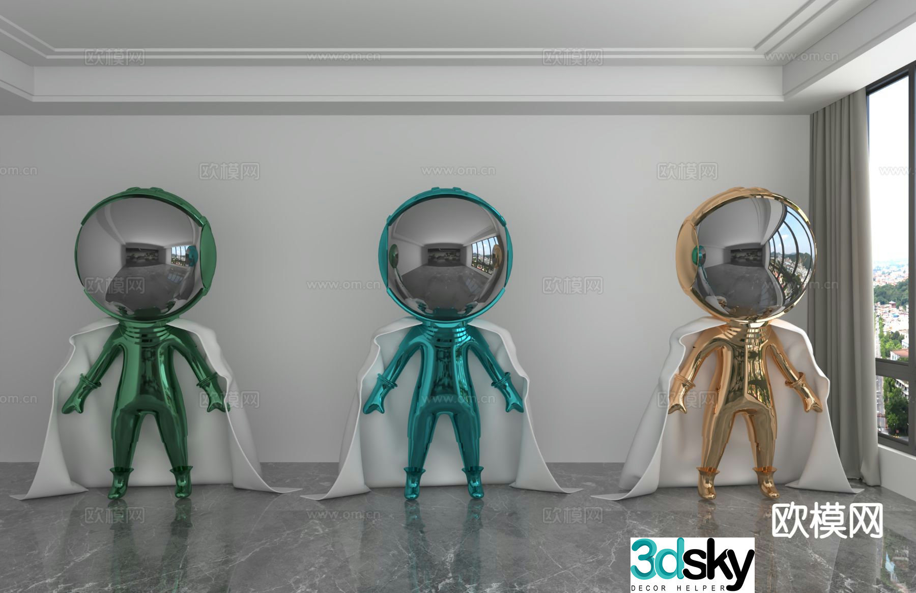Modern color laser astronaut trendy ornament 3D model