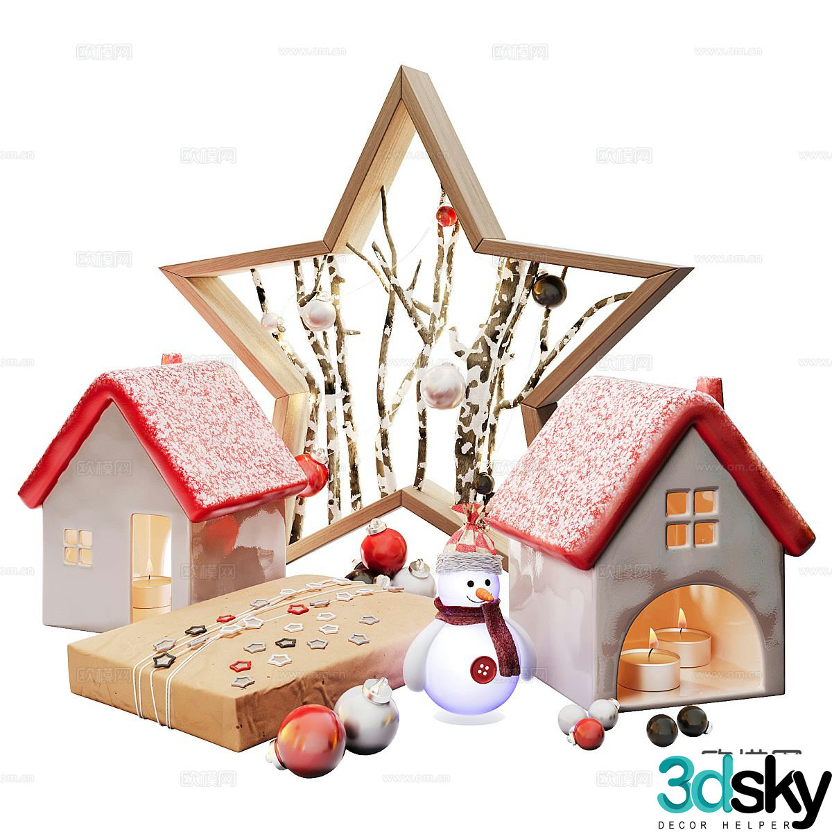 Modern Christmas ornaments cartoon house crafts 3d model