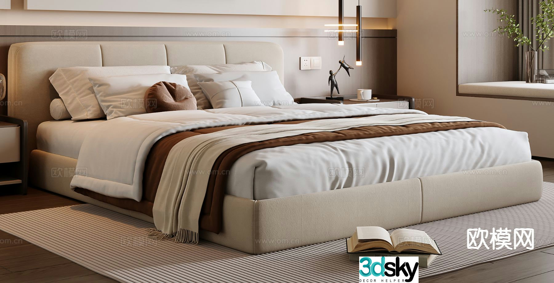 Modern double bed 3d model