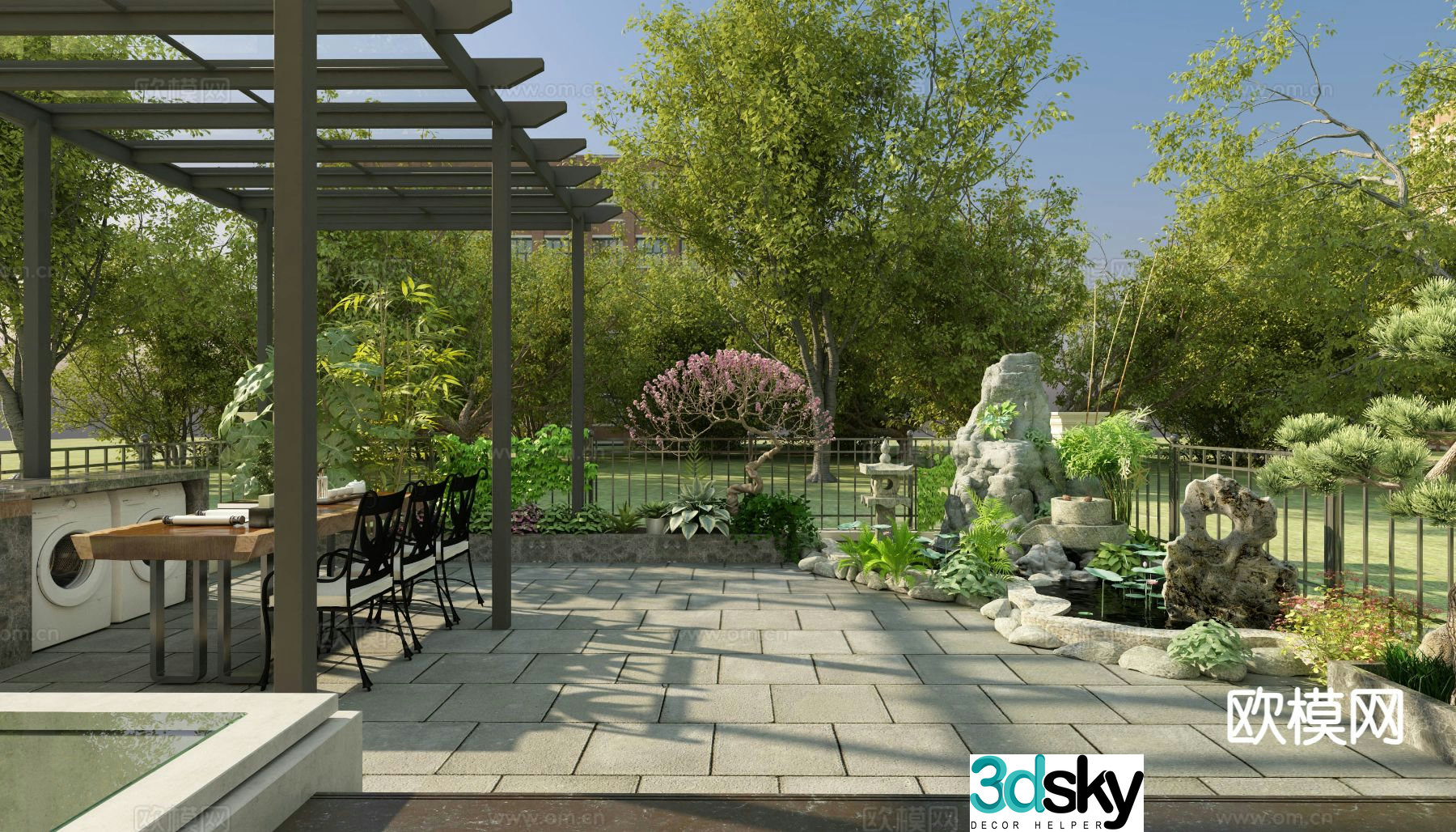 Modern outdoor balcony garden landscape 3d model