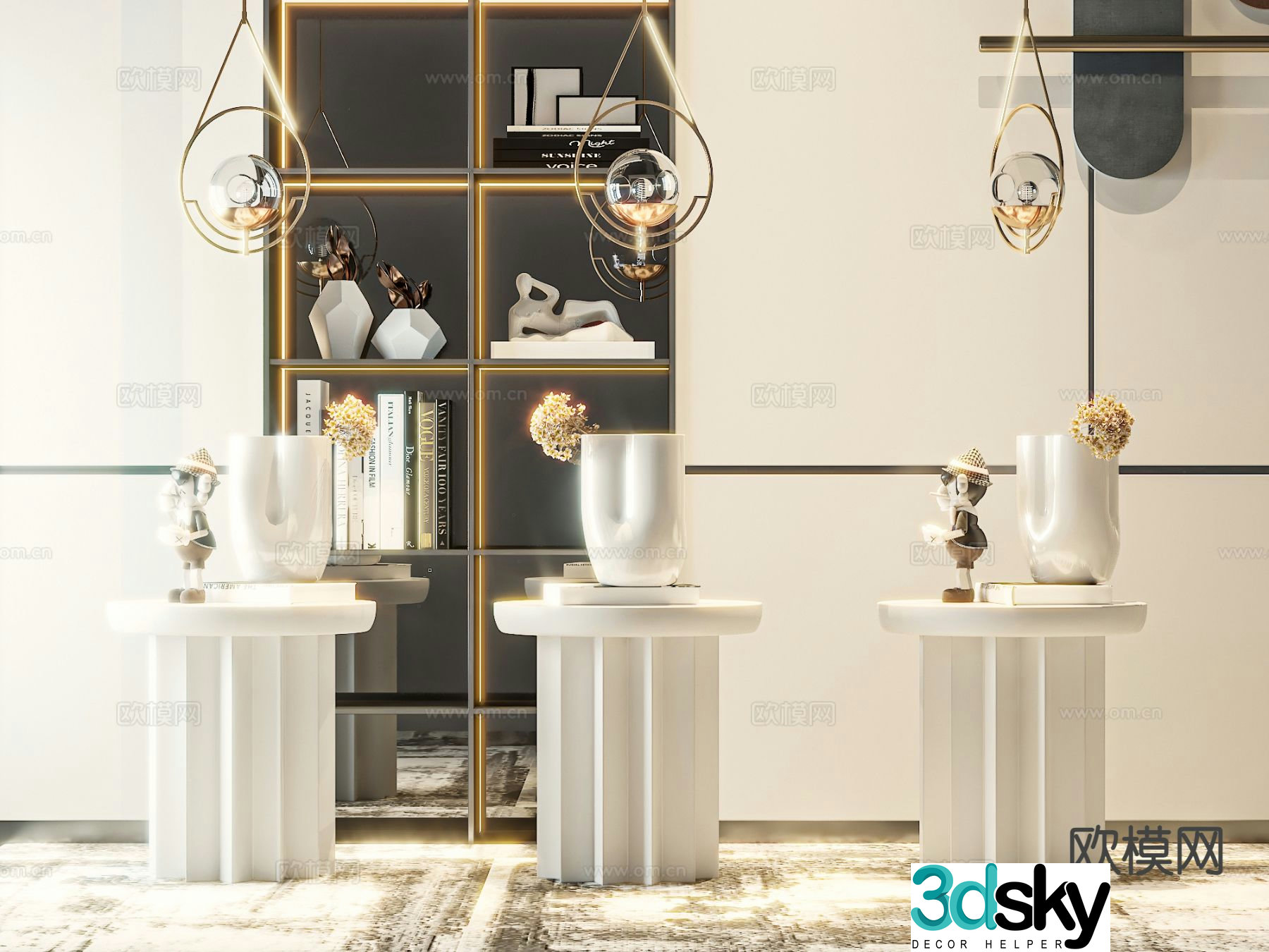 Modern corner table round table side table 3D model