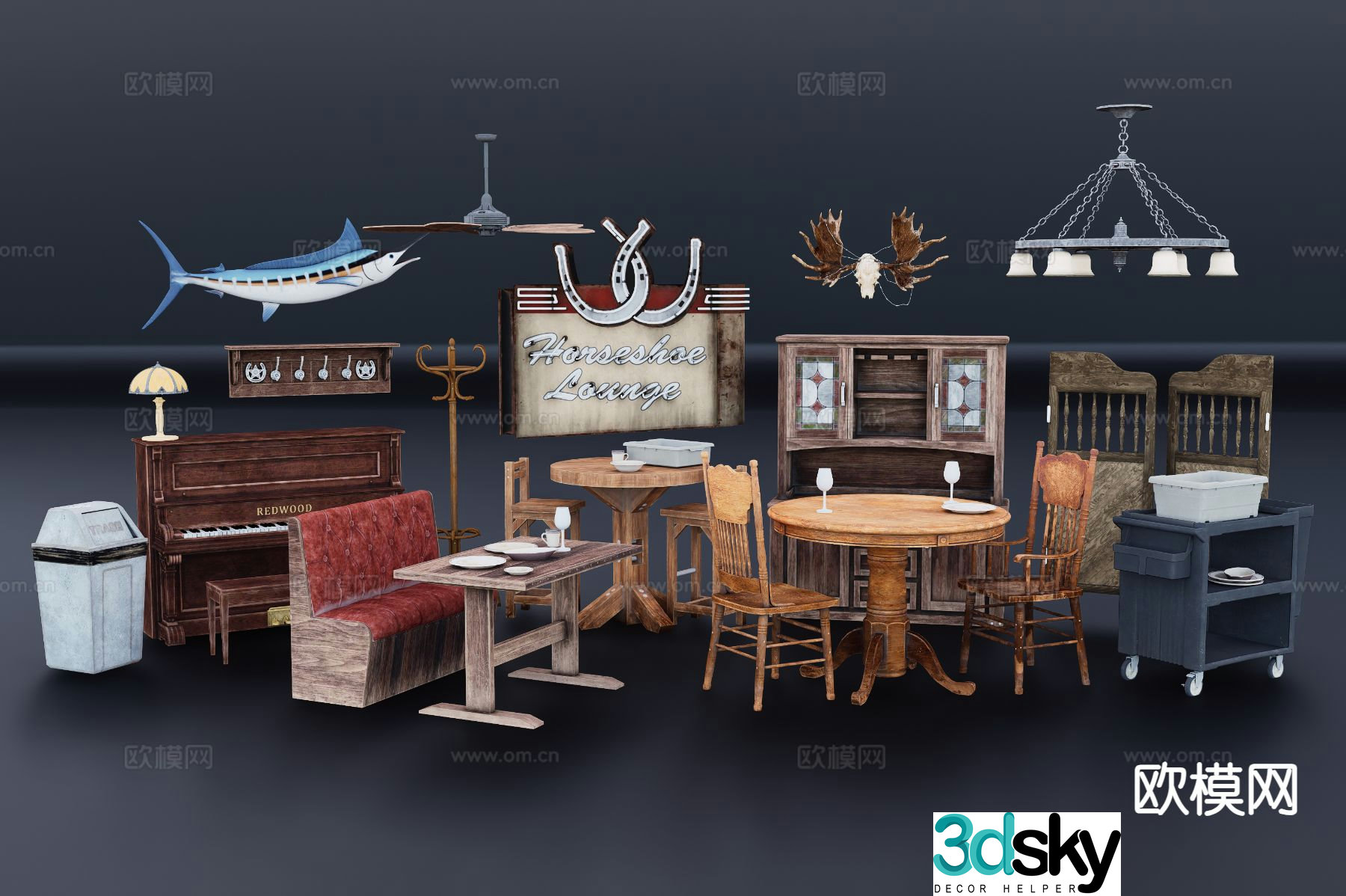 American dining table and chairs card seat dining table and chairs 3D model