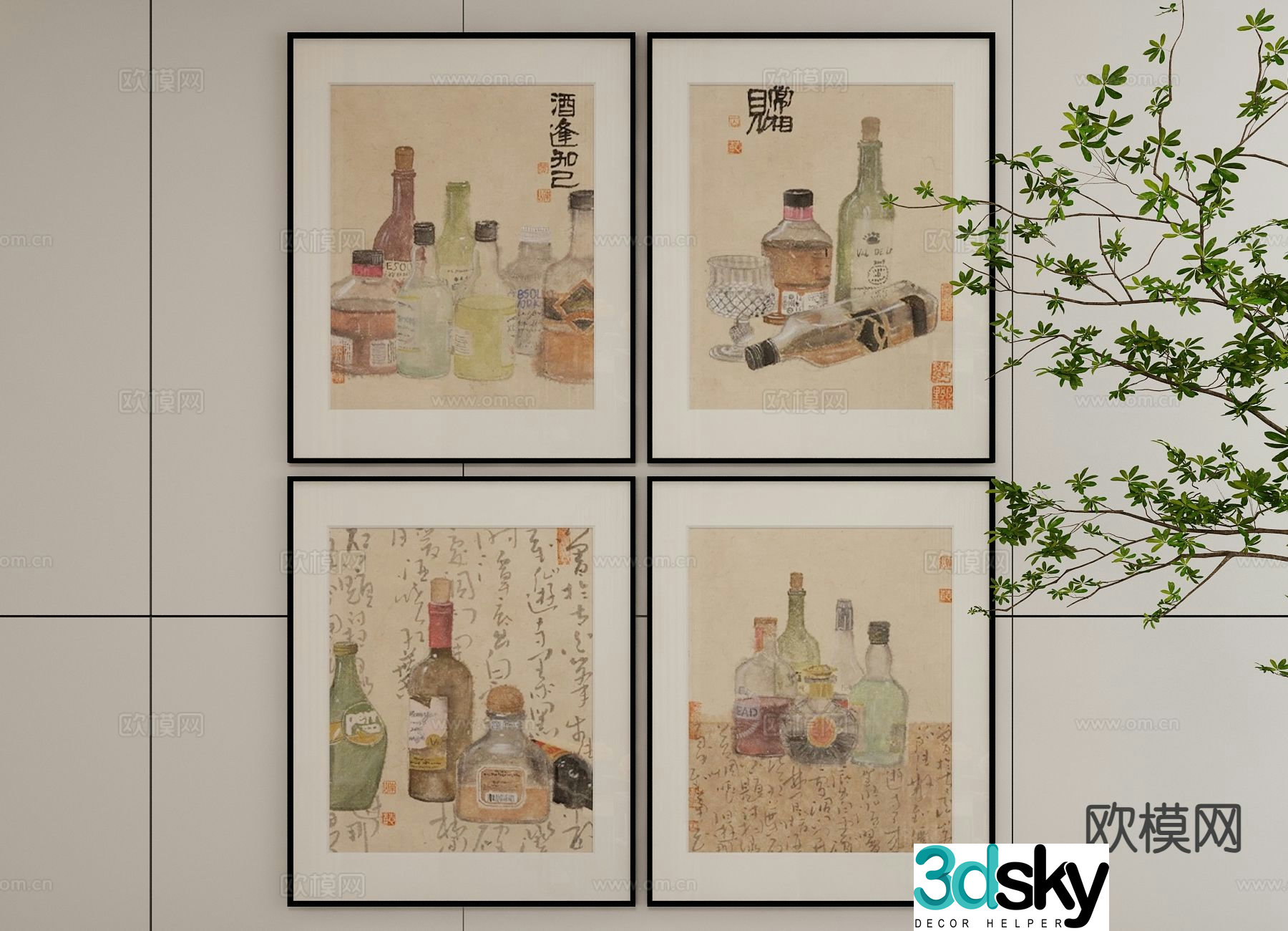 New Chinese style art painting texture painting decorative painting 3D model