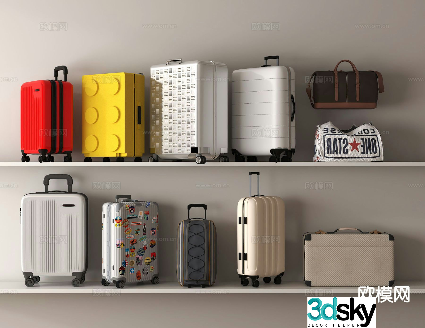 Luggage trolley suitcase flight case 3d model