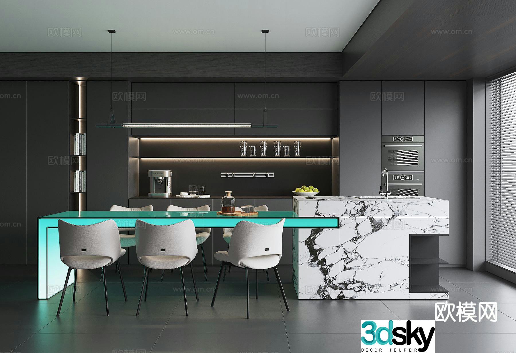 Modern island restaurant 3d model