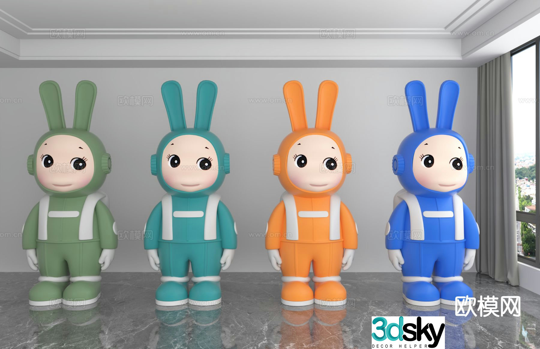 Colorful laser aerospace rabbit trendy ornament 3D model