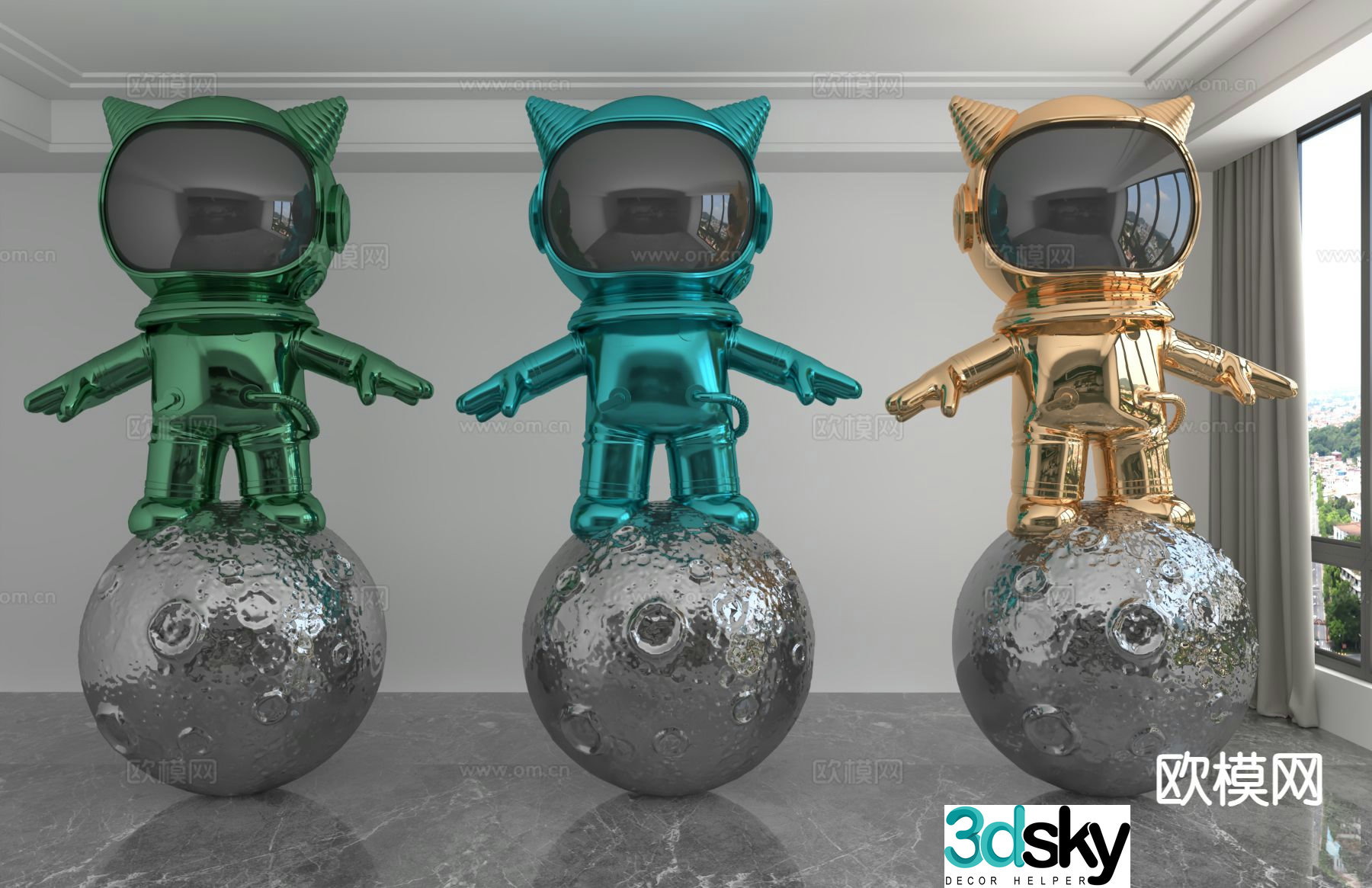Modern color laser astronaut trendy ornament 3D model