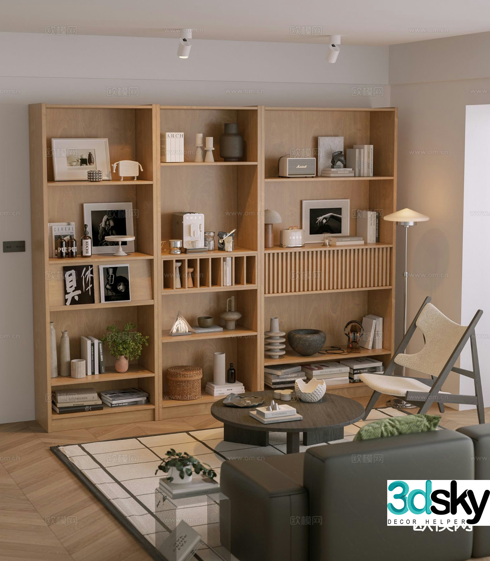 Log style bookcase bookshelf 3d model