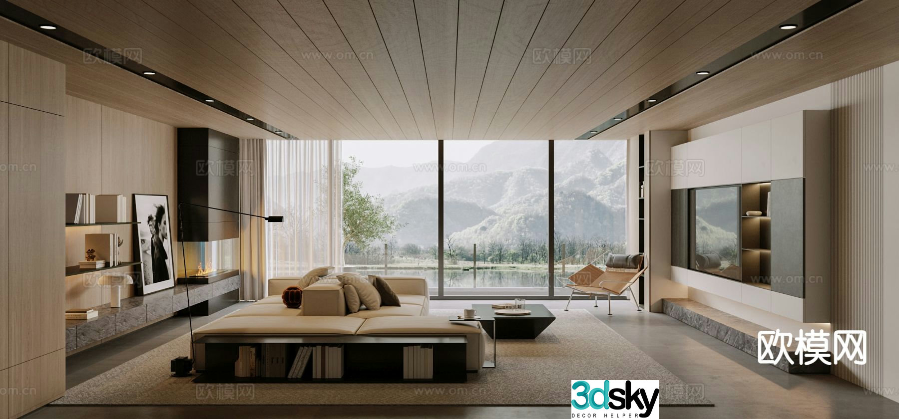 Italian style living room large flat floor living room 3D model