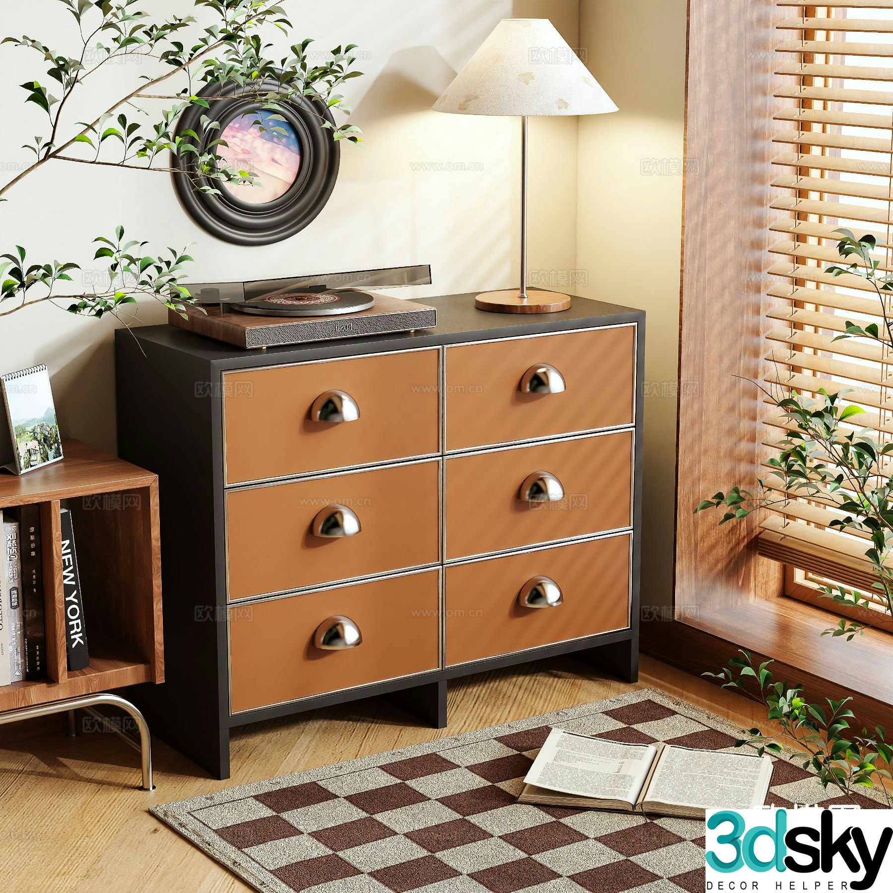 Medieval style chest of drawers entrance cabinet 3D model