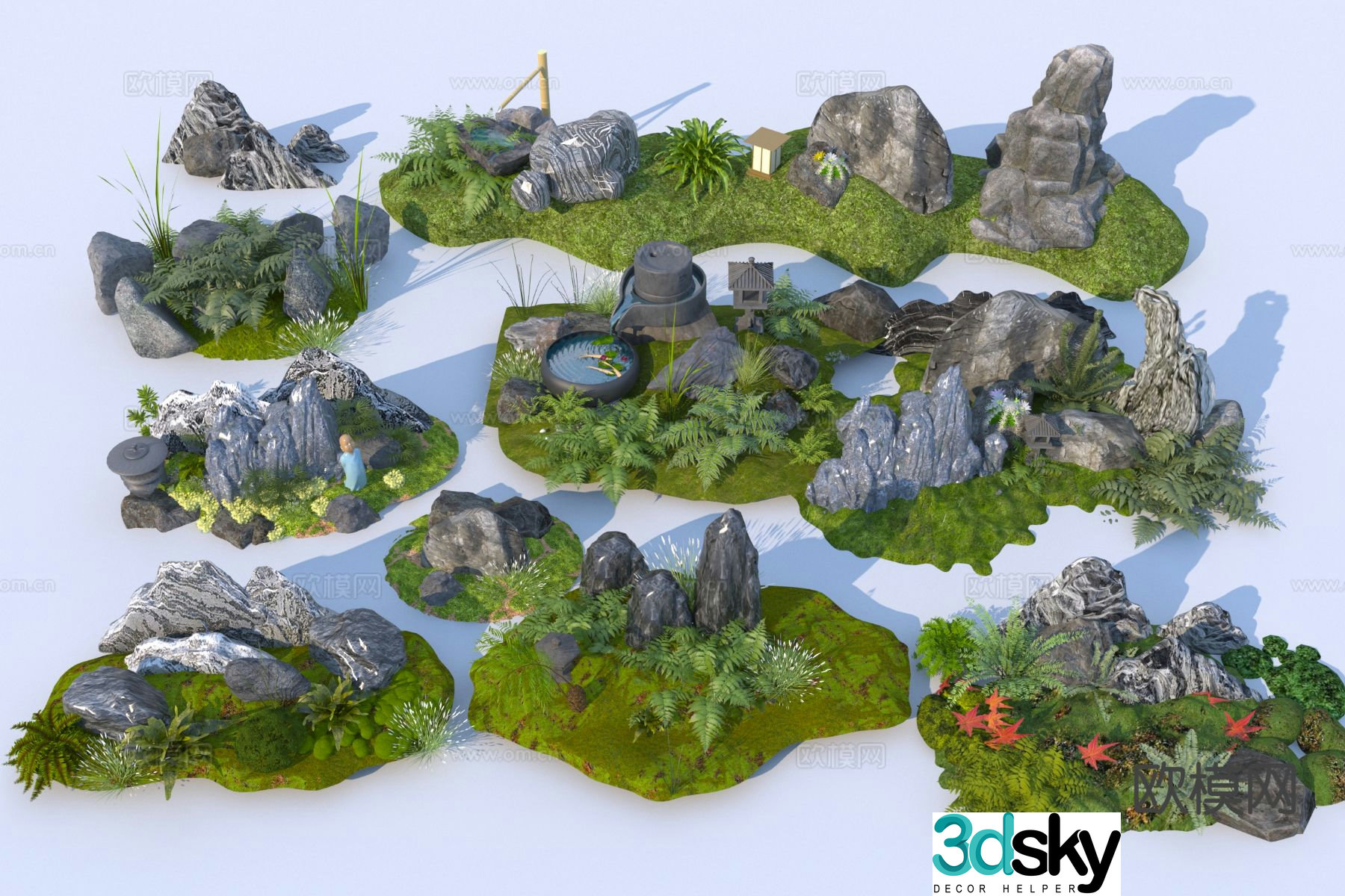 Modern micro-terrain stone plants flower border landscape stone 3D model
