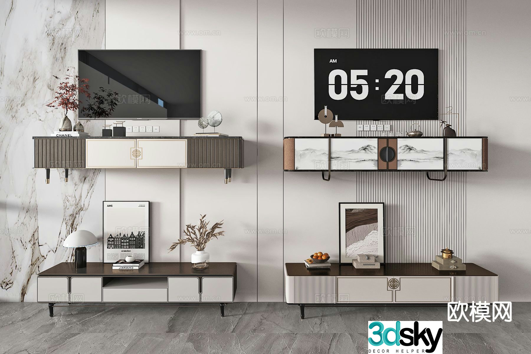 New Chinese style TV cabinet base cabinet 3D model