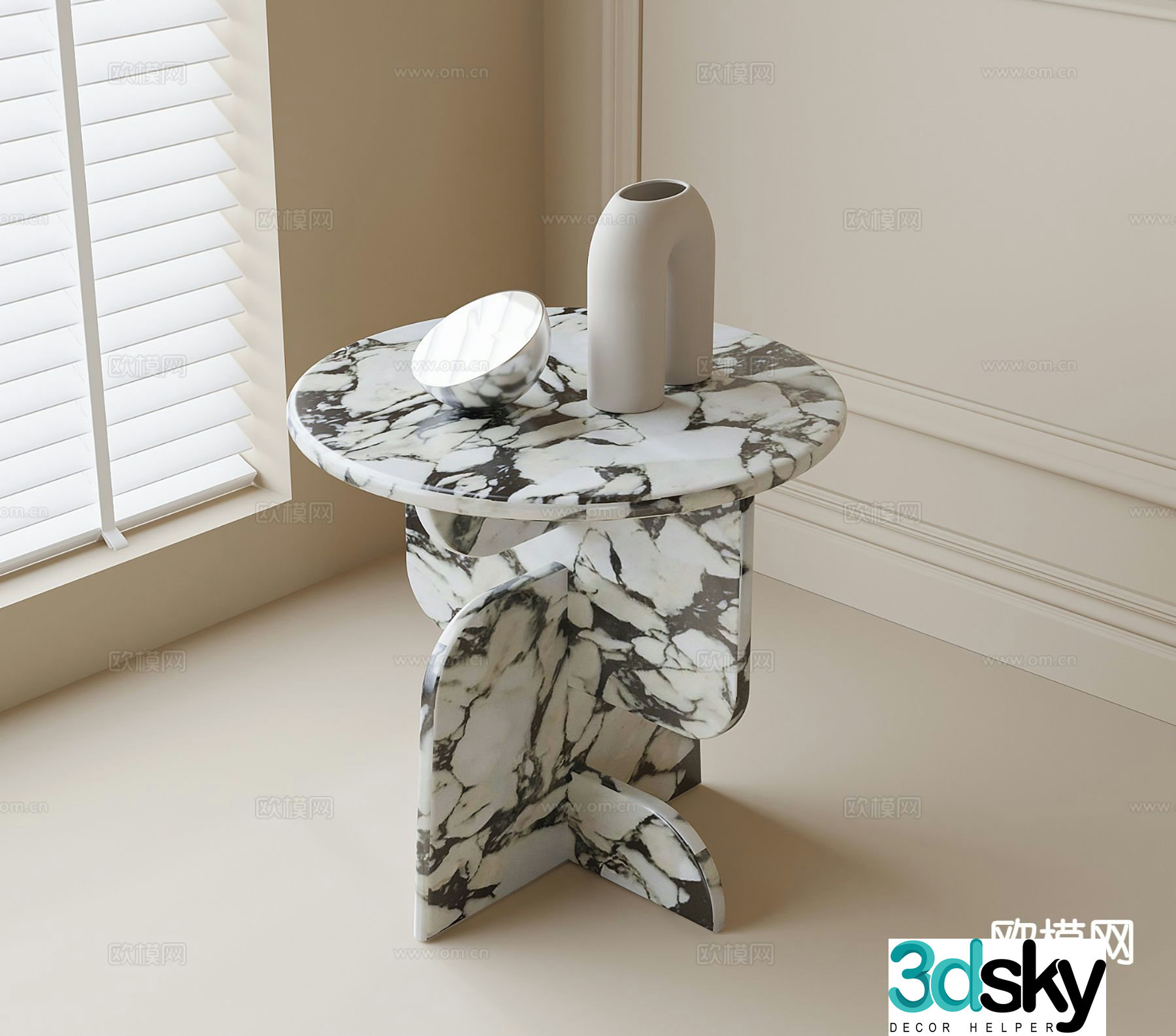 Marble round table side table corner table 3D model